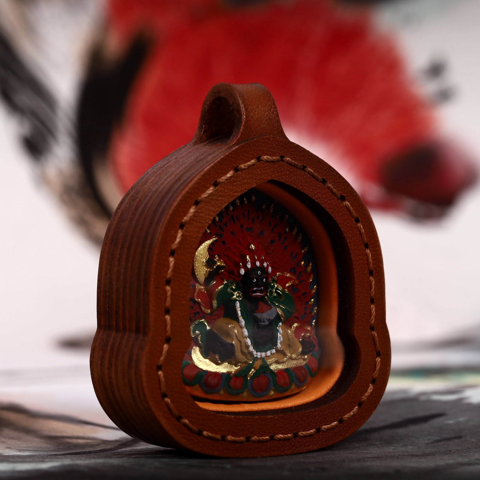 An Exquisite Painted Color Statue of Mammon Tangka - 3