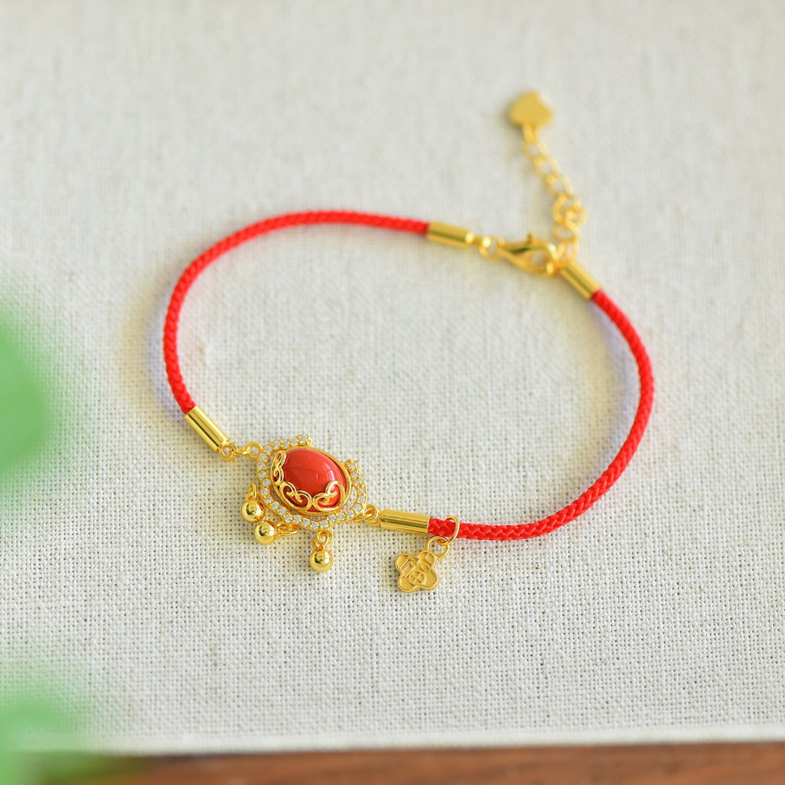 An Exquisite Sterling Silver-Gold Plated Inlaid Cinnabar Bracelets,Inlaid Diamond - 4
