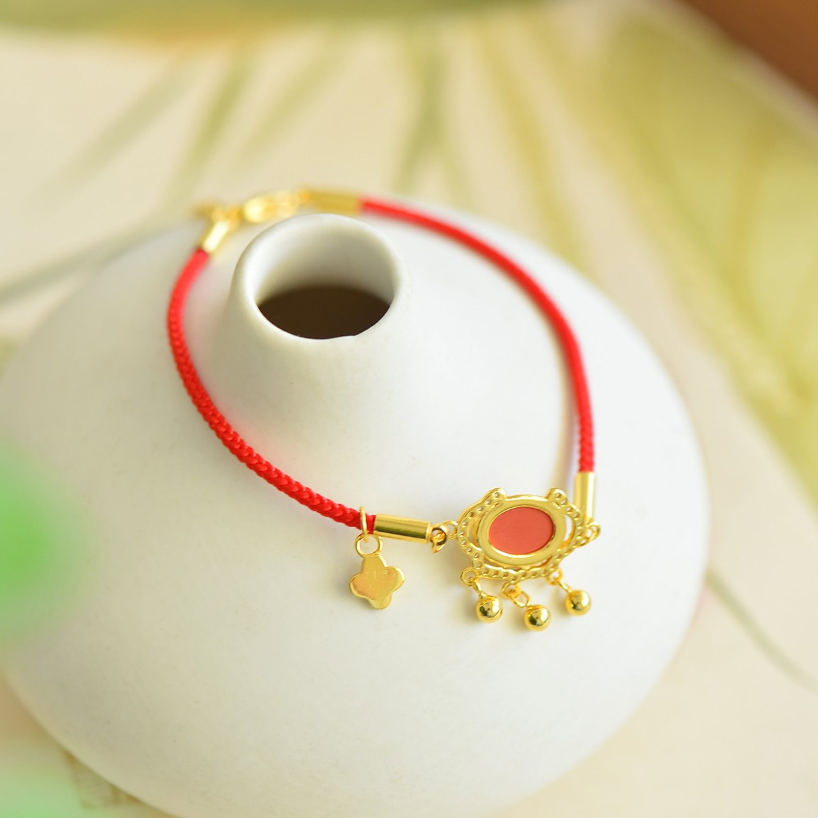 An Exquisite Sterling Silver-Gold Plated Inlaid Cinnabar Bracelets,Inlaid Diamond - 5