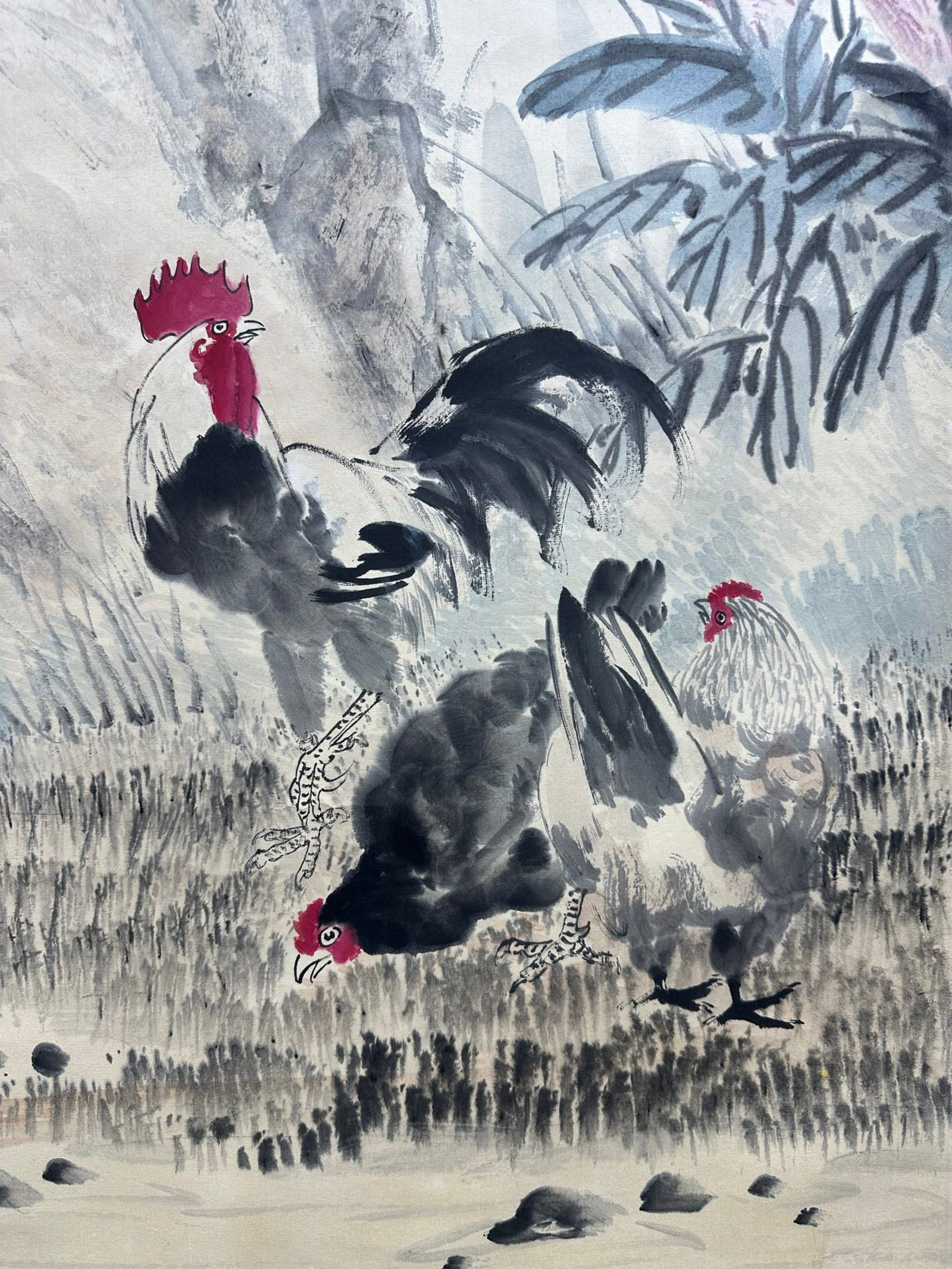 A Chinese Vertical Scroll Ink Painting of Flower and Rooster on Paper,Xu Beihong - 7