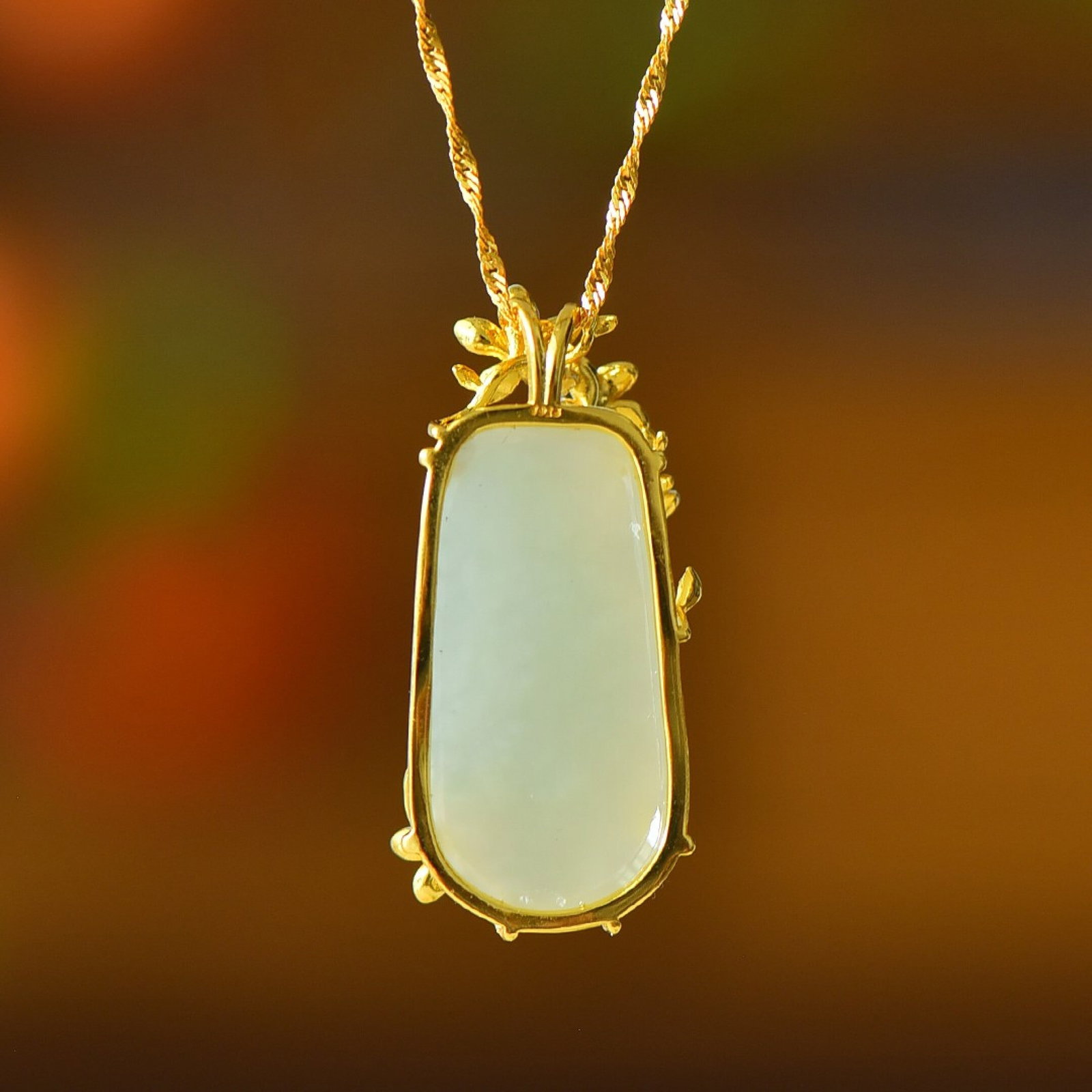 An Exquisite Sterling Silver-Gold Plated Inlaid White Jade Pendant - 5