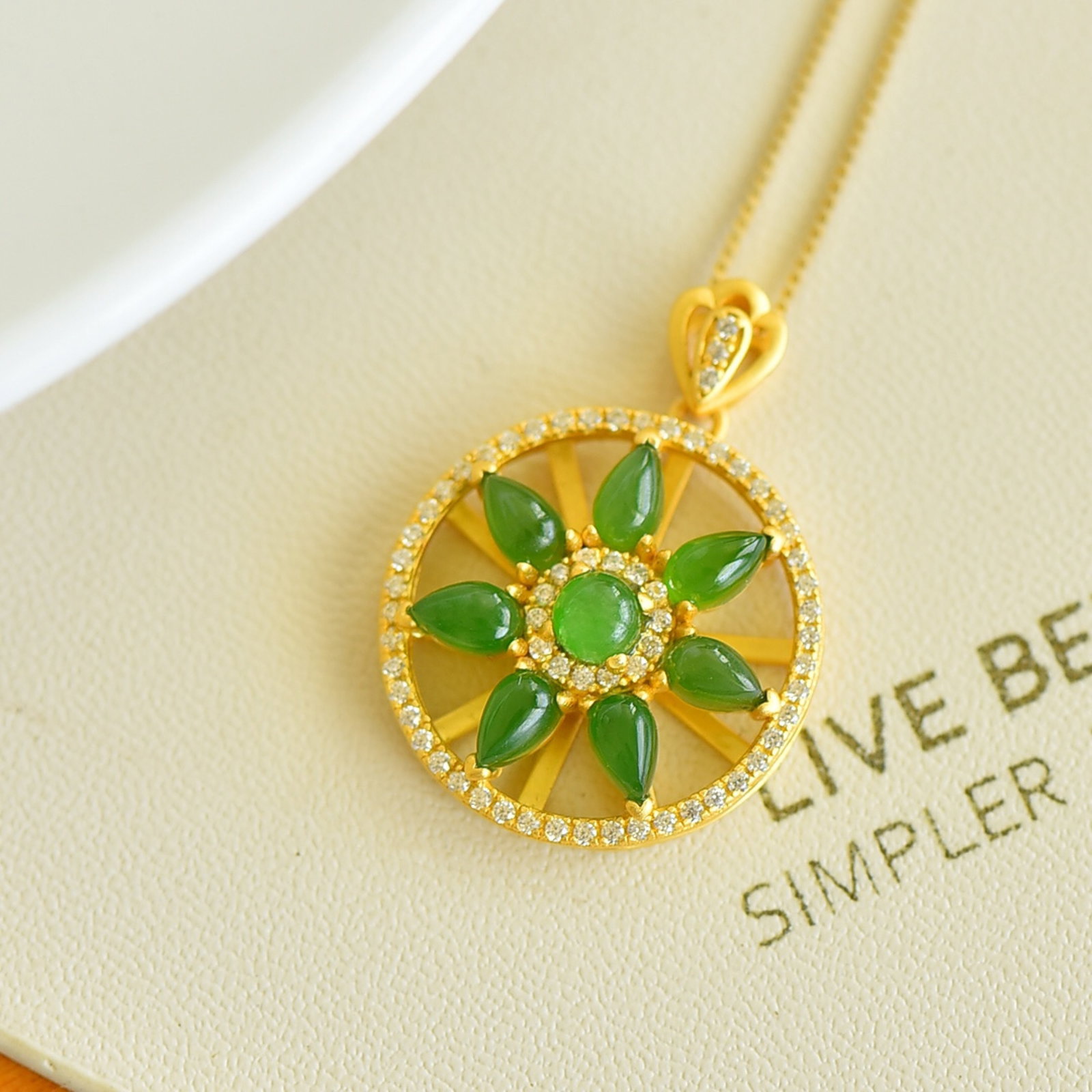 An Exquisite Sterling Silver-Gold Plated Inlaid Jasper Pendant , Inlaid Diamond - 5