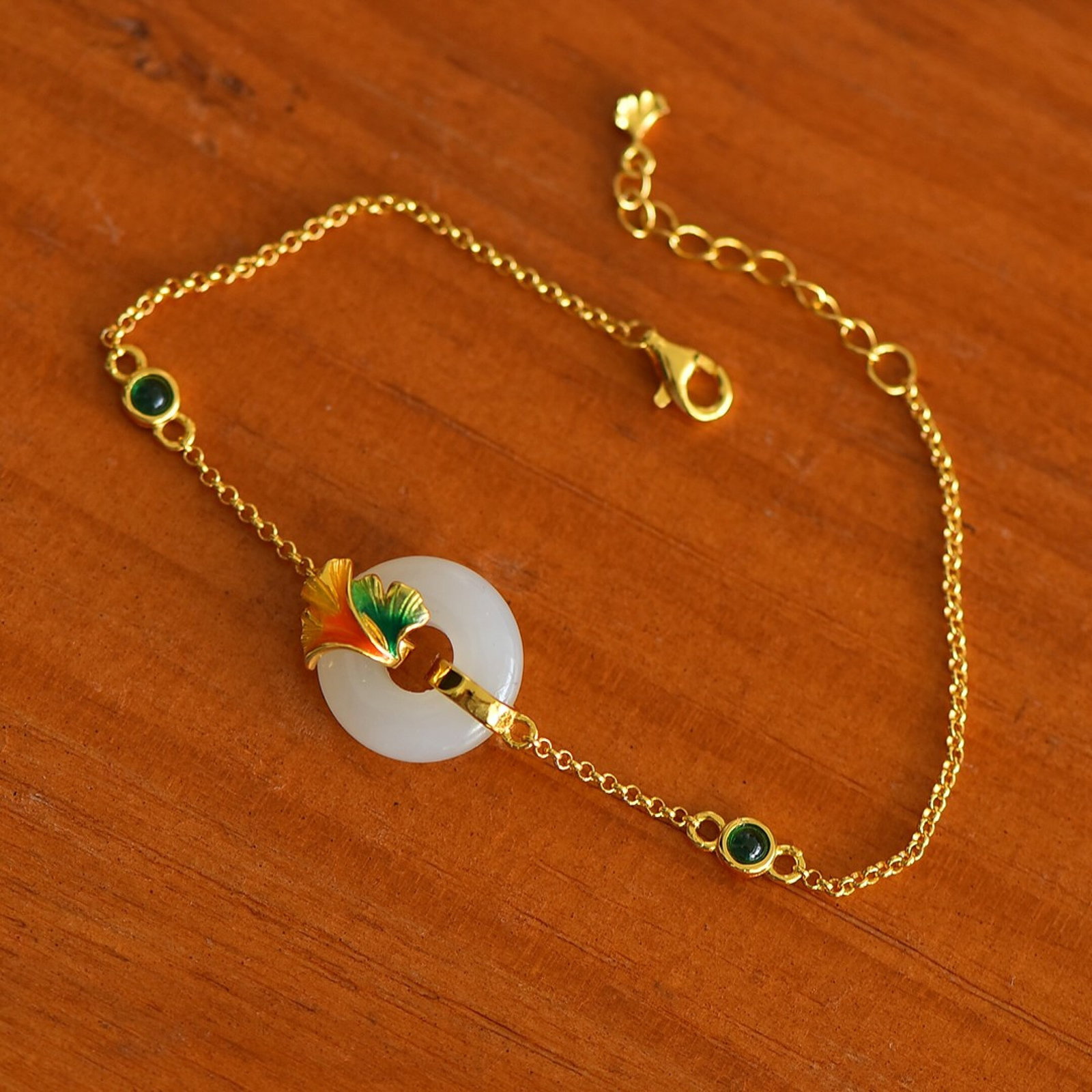 An Exquisite Sterling Silver-Gold Plated Inlaid White Jade Bracelet - 3