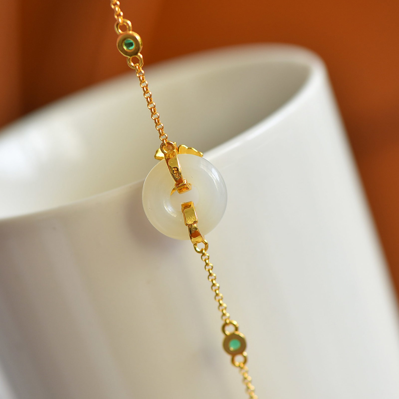 An Exquisite Sterling Silver-Gold Plated Inlaid White Jade Bracelet - 4