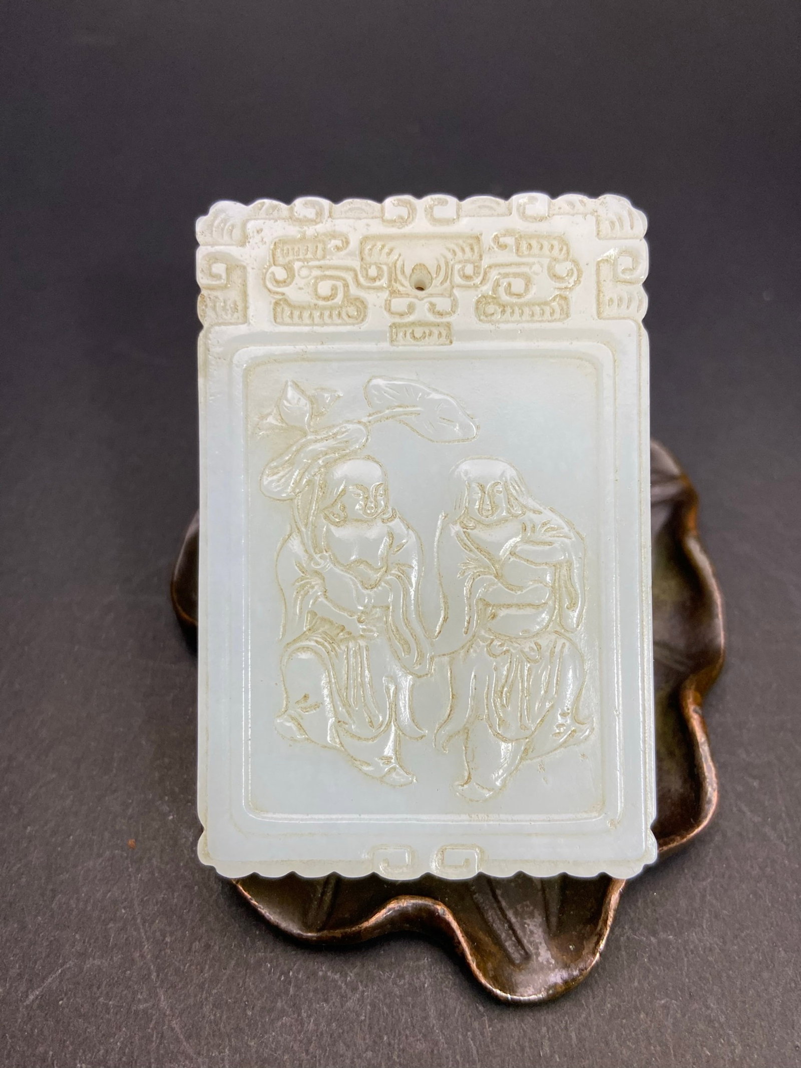 An Exquisite White Jade Figure Pattern Pendant,With Poem: Estimated Value:1000-2000 An Exquisite White Jade Figure Pattern Pendant,With Poem,Qing Dynasty,China,Size:60mmx40mmx7.8mm,Weight:53g