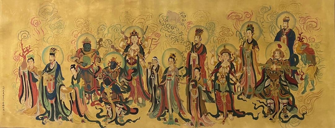 A Chinese Ink Painting of Buddha Statue on Silk,Ding Yunpeng - 2