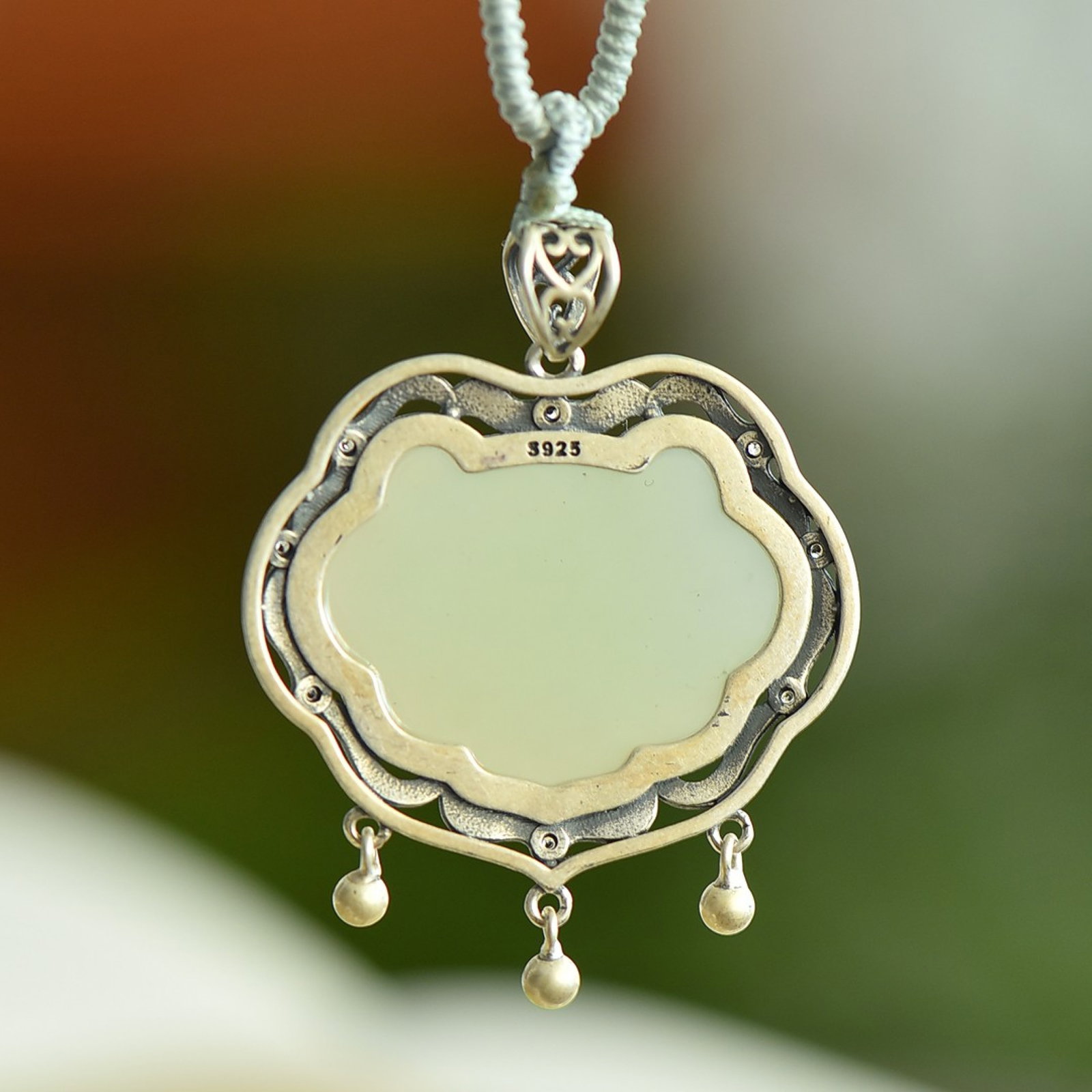 An Exquisite Sterling Silver-Gold Plated Inlaid White Jade Enamel Pendant - 2