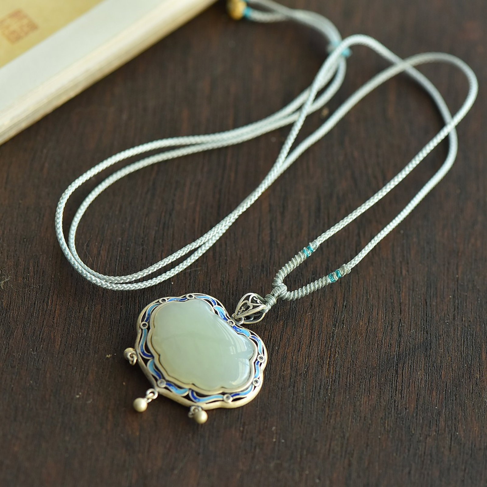 An Exquisite Sterling Silver-Gold Plated Inlaid White Jade Enamel Pendant - 5