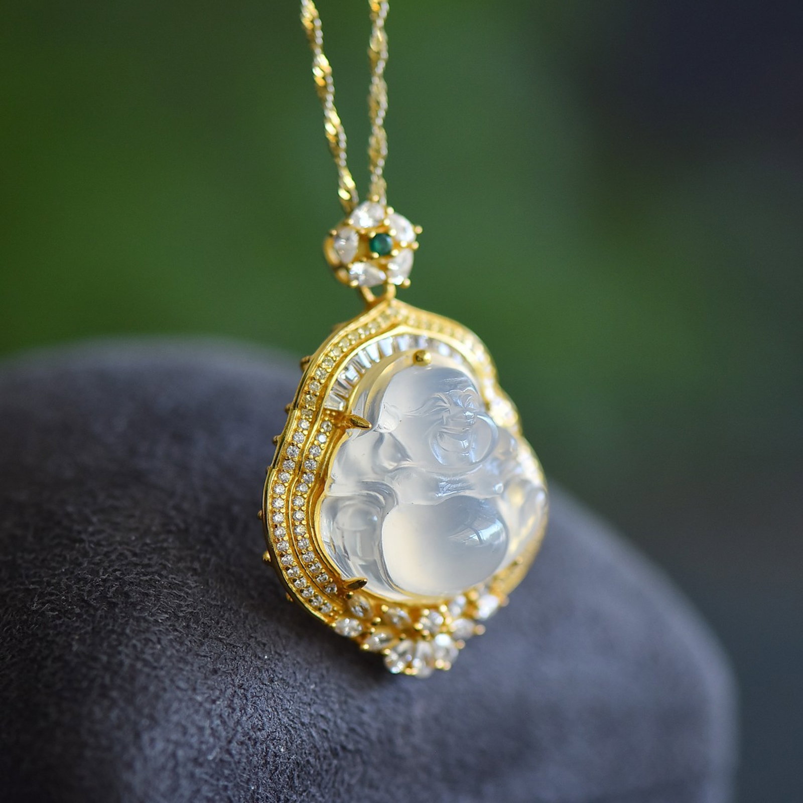 An Exquisite Sterling Silver-Gold Plated Inlaid Agate Pendant,Inlaid Diamond - 4