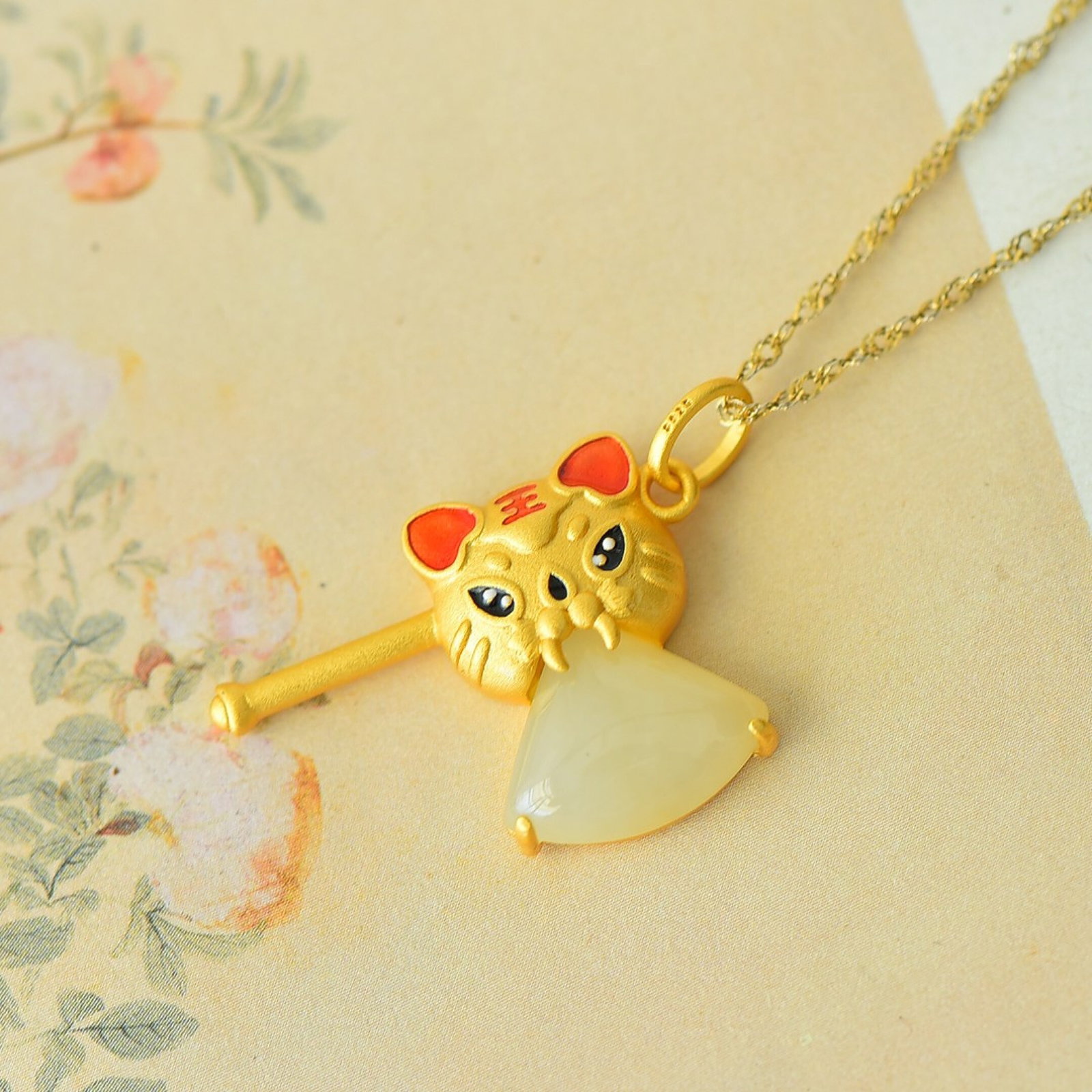 An Exquisite Sterling Silver-Gold Plated Inlaid White Jade Enamel Pendant - 3