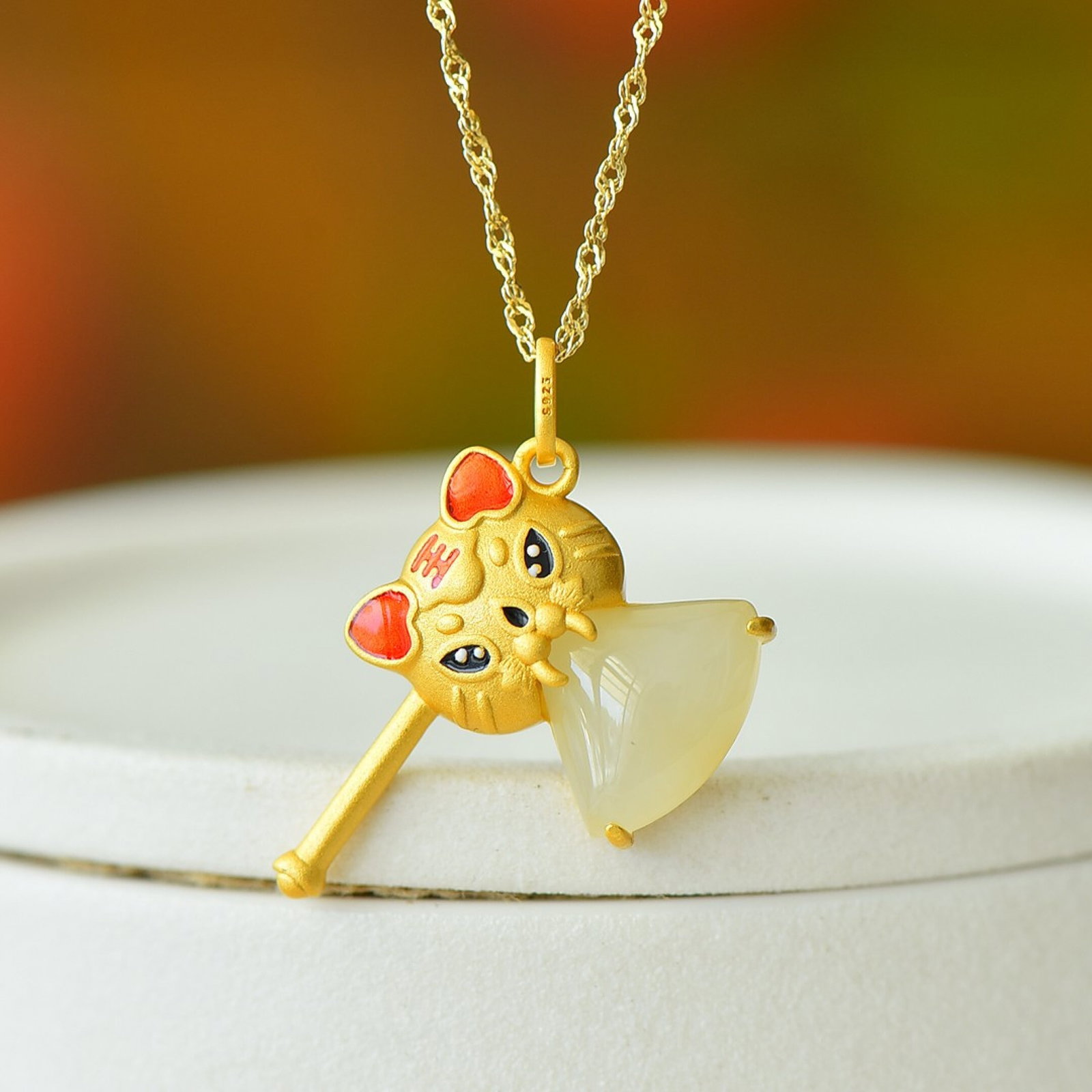 An Exquisite Sterling Silver-Gold Plated Inlaid White Jade Enamel Pendant - 4