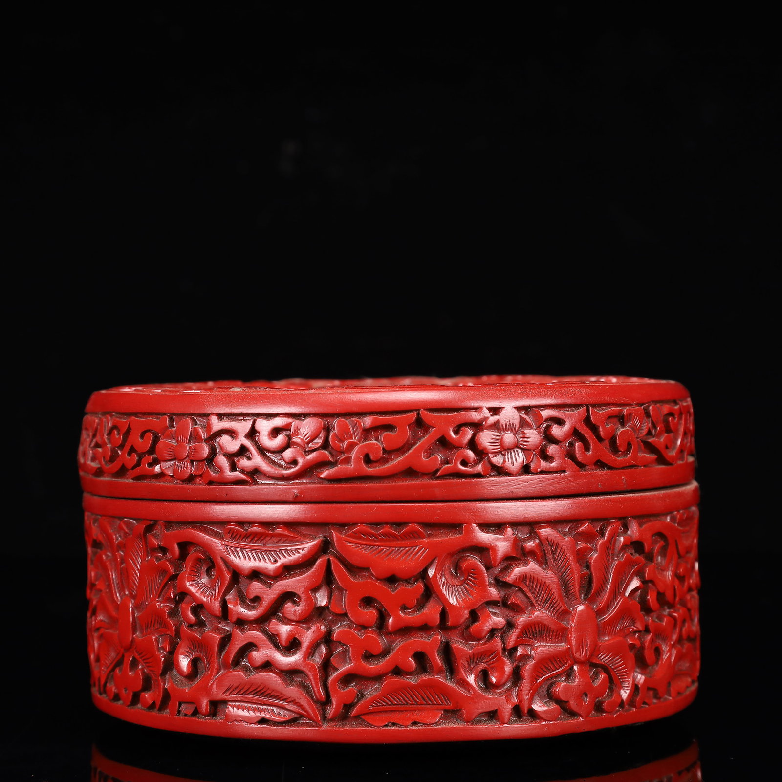 An Exquisite Carved Red Lacquer Flower and Peach Pattern Box with Cover - 2