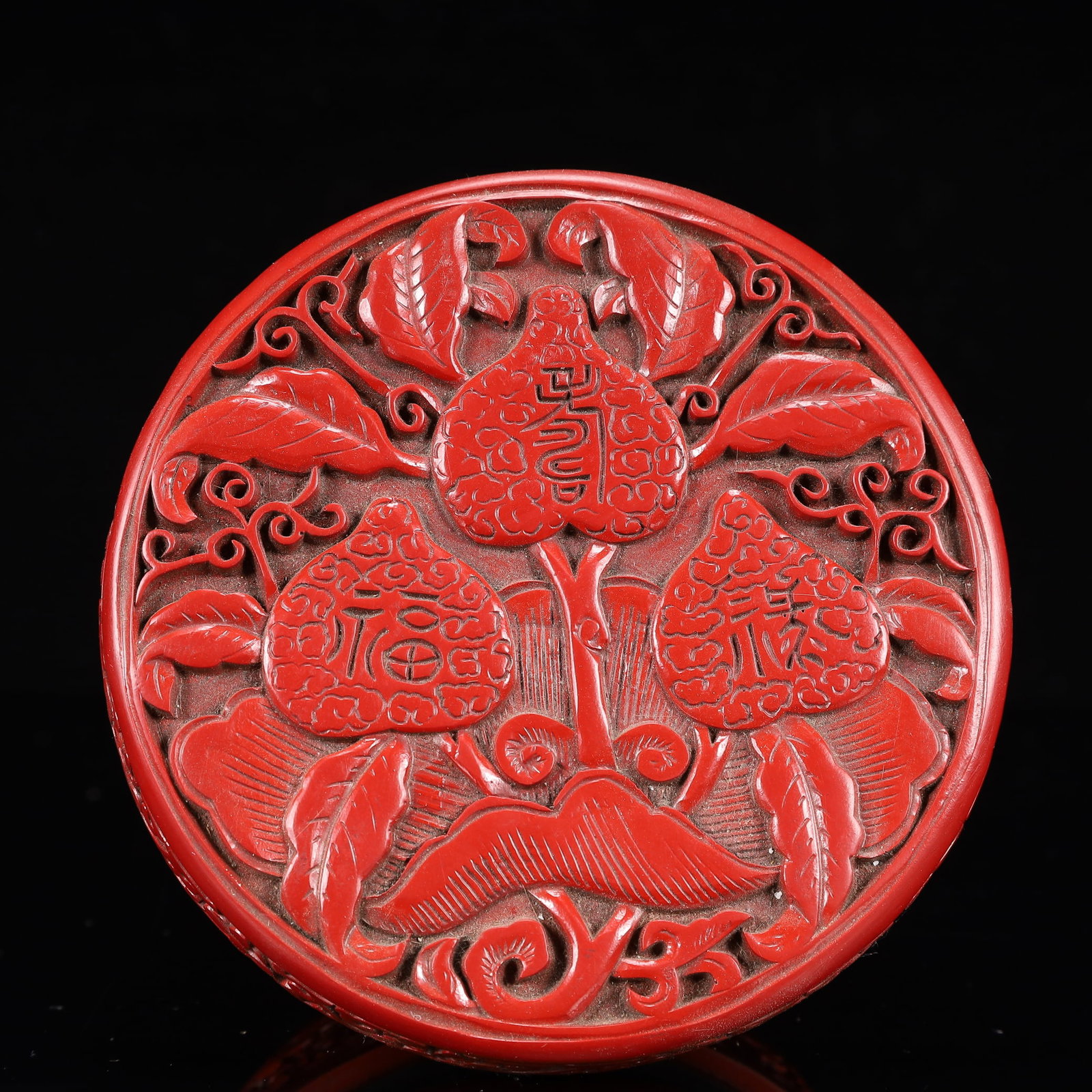 An Exquisite Carved Red Lacquer Flower and Peach Pattern Box with Cover - 3