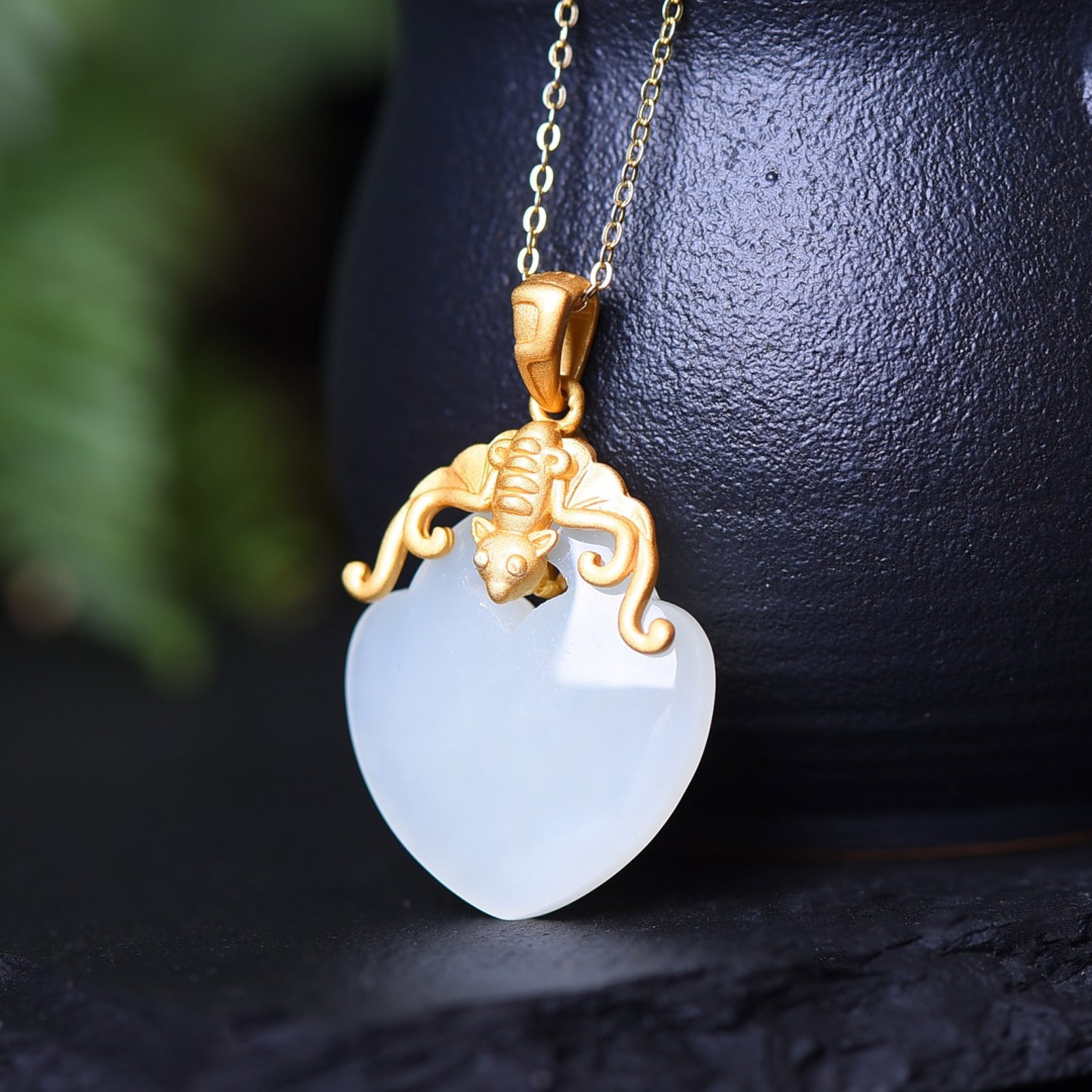 An Exquisite Sterling Silver-Gold Plated Inlaid White Jade Pendant - 2
