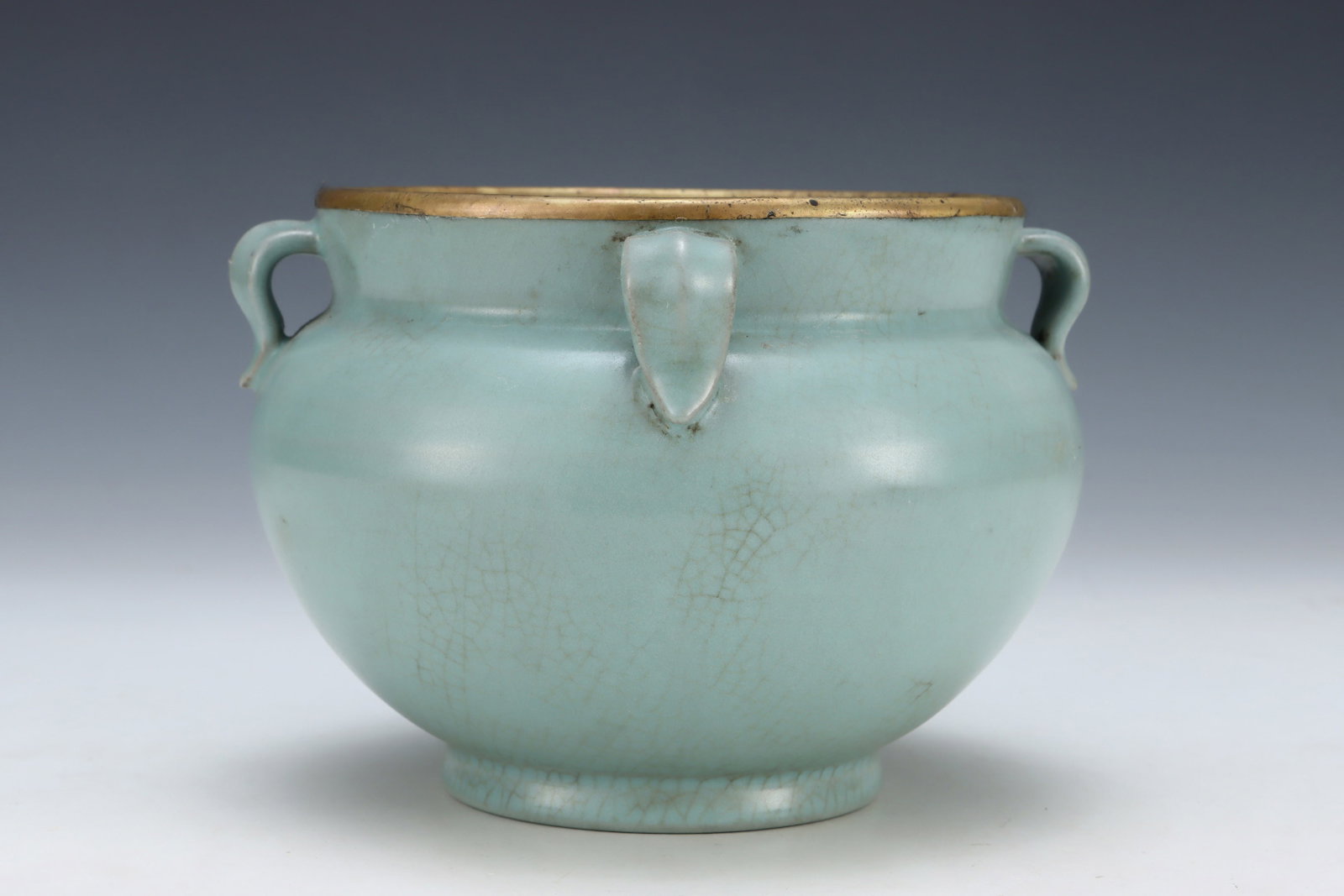 An Exquisite Ru yao Sky Blue Glazed Cover with Gold Four Ears Jar,with an Imperial Poem by Empero... - 2