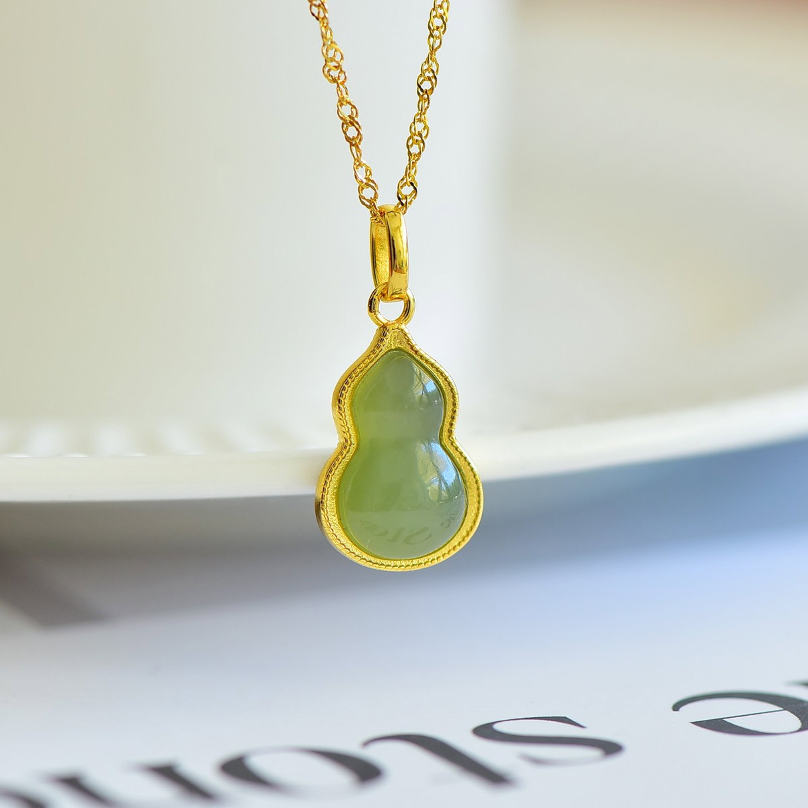 An Exquisite Sterling Silver-Gold Plated Inlaid Jasper Gourd Pendant - 2