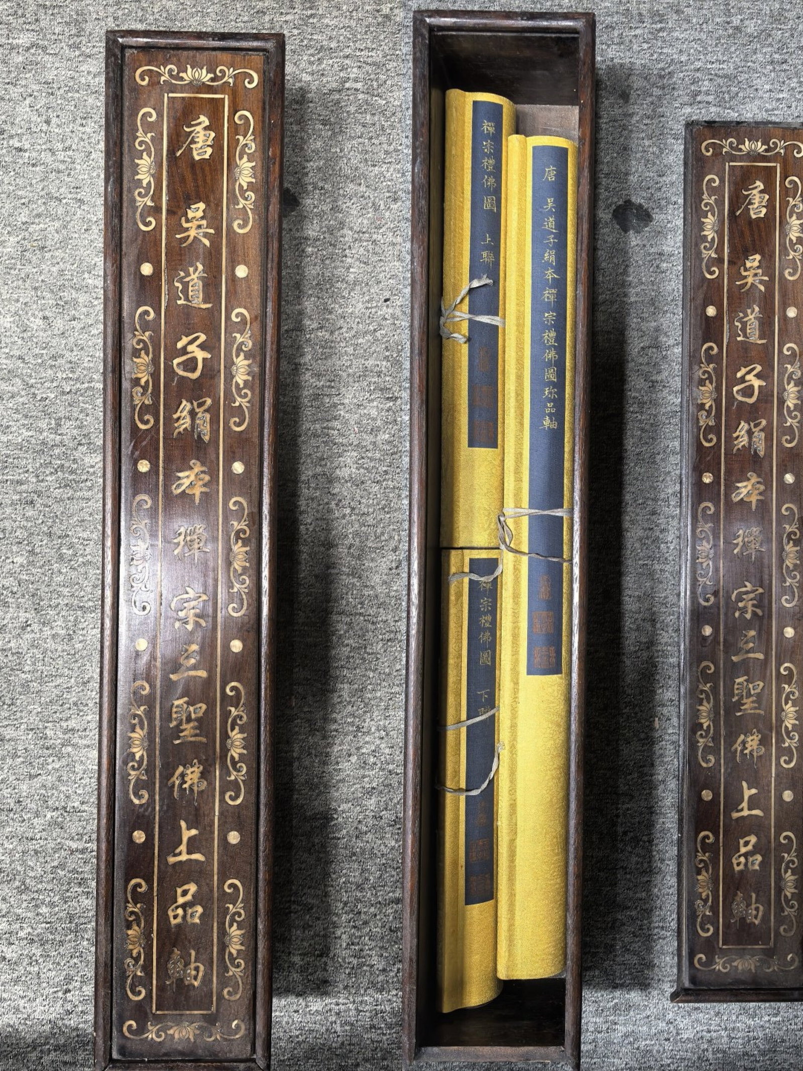 A Chinese Vertical Scroll Ink Painting of Buddha Statue on Silk,With A Chinese Vertical Scroll In... - 2