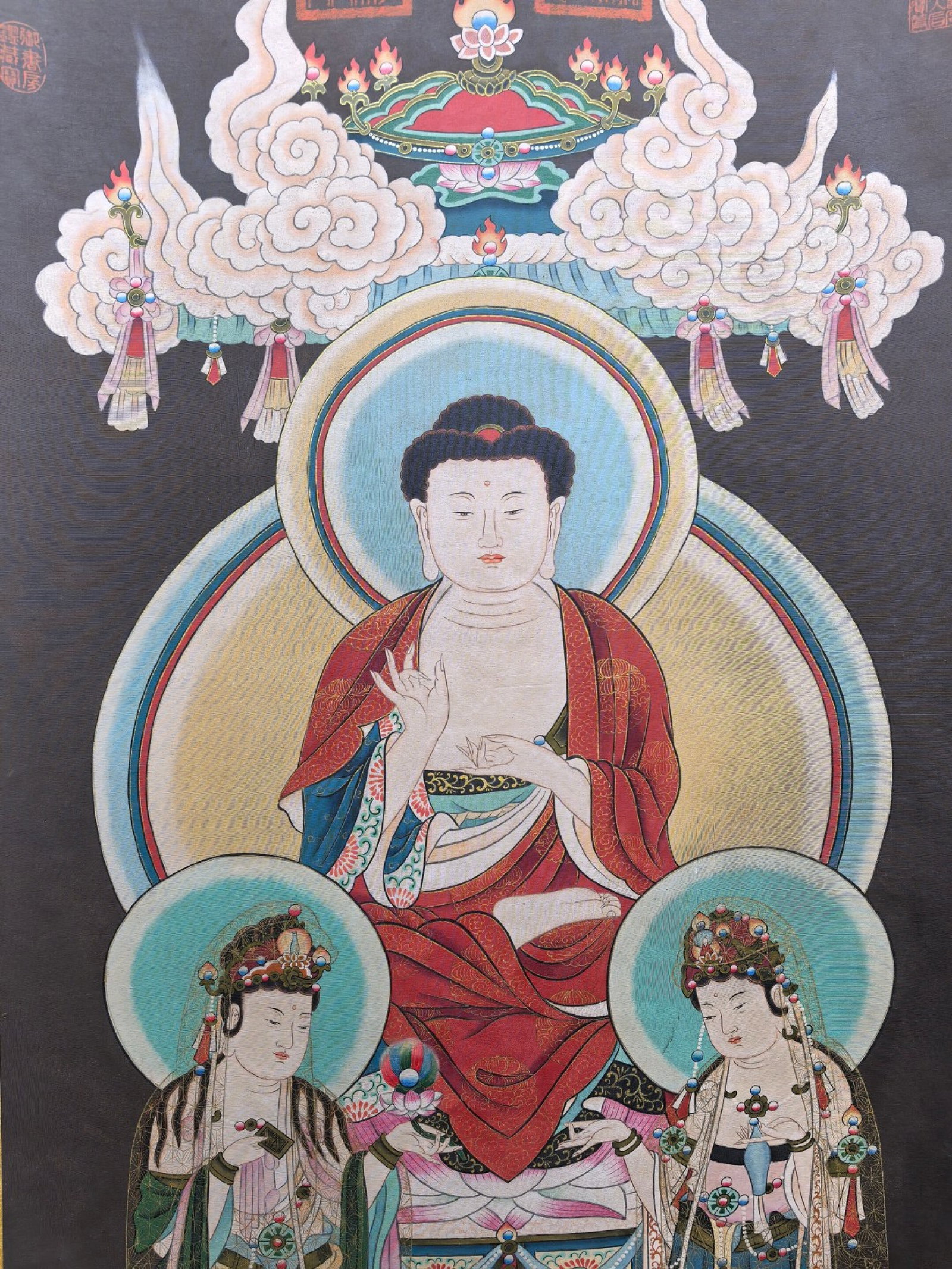 A Chinese Vertical Scroll Ink Painting of Buddha Statue on Silk,With A Chinese Vertical Scroll In... - 7