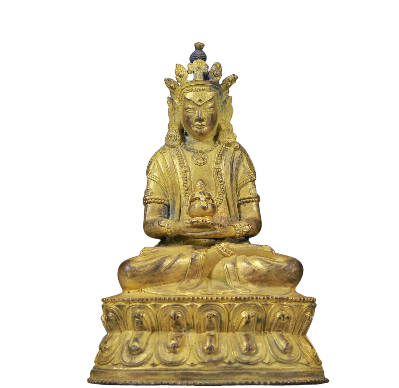 A Solemn Gilt Bronze Statue of Amitayus: Estimated Value:2400-4800 A Solemn Gilt Bronze Statue of Amitayus,Ming Dynasty, China,Size: 4.1inx3inx6.1in,Weight:720g