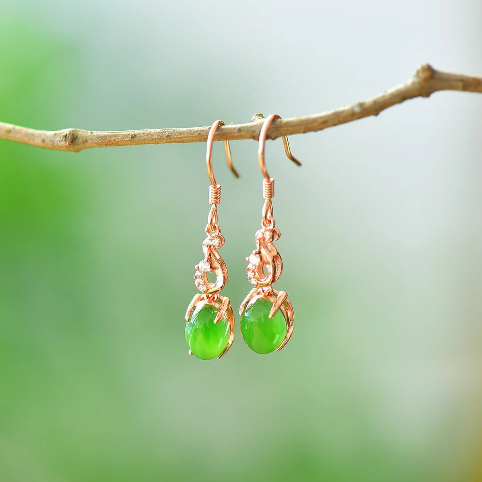 A Pair of Exquisite Sterling Silver-Gold Plated Inlaid Jasper Earrings,Inlaid Diamond - 4