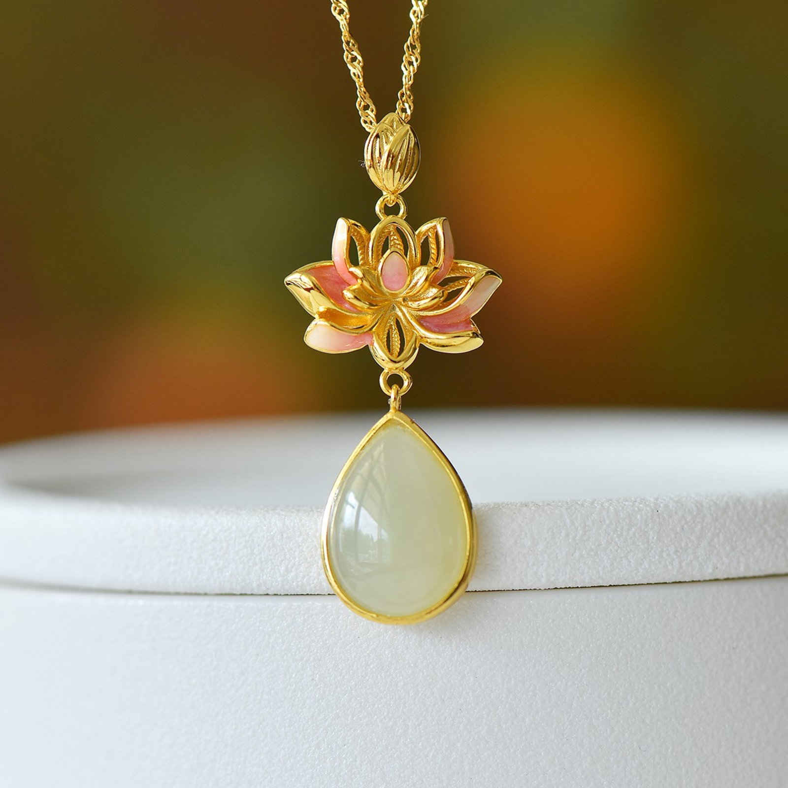 An Exquisite Sterling Silver-Gold Plated Inlaid White Jade Pendant - 2