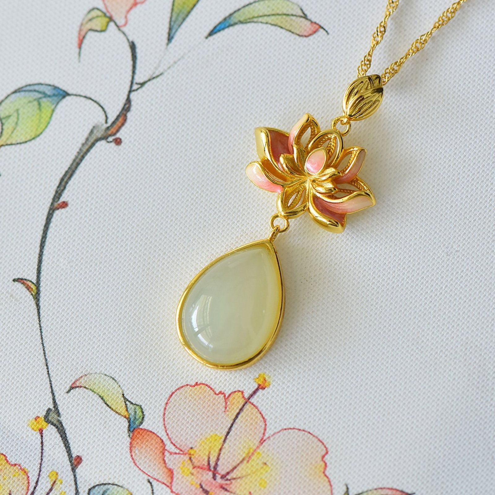 An Exquisite Sterling Silver-Gold Plated Inlaid White Jade Pendant - 3