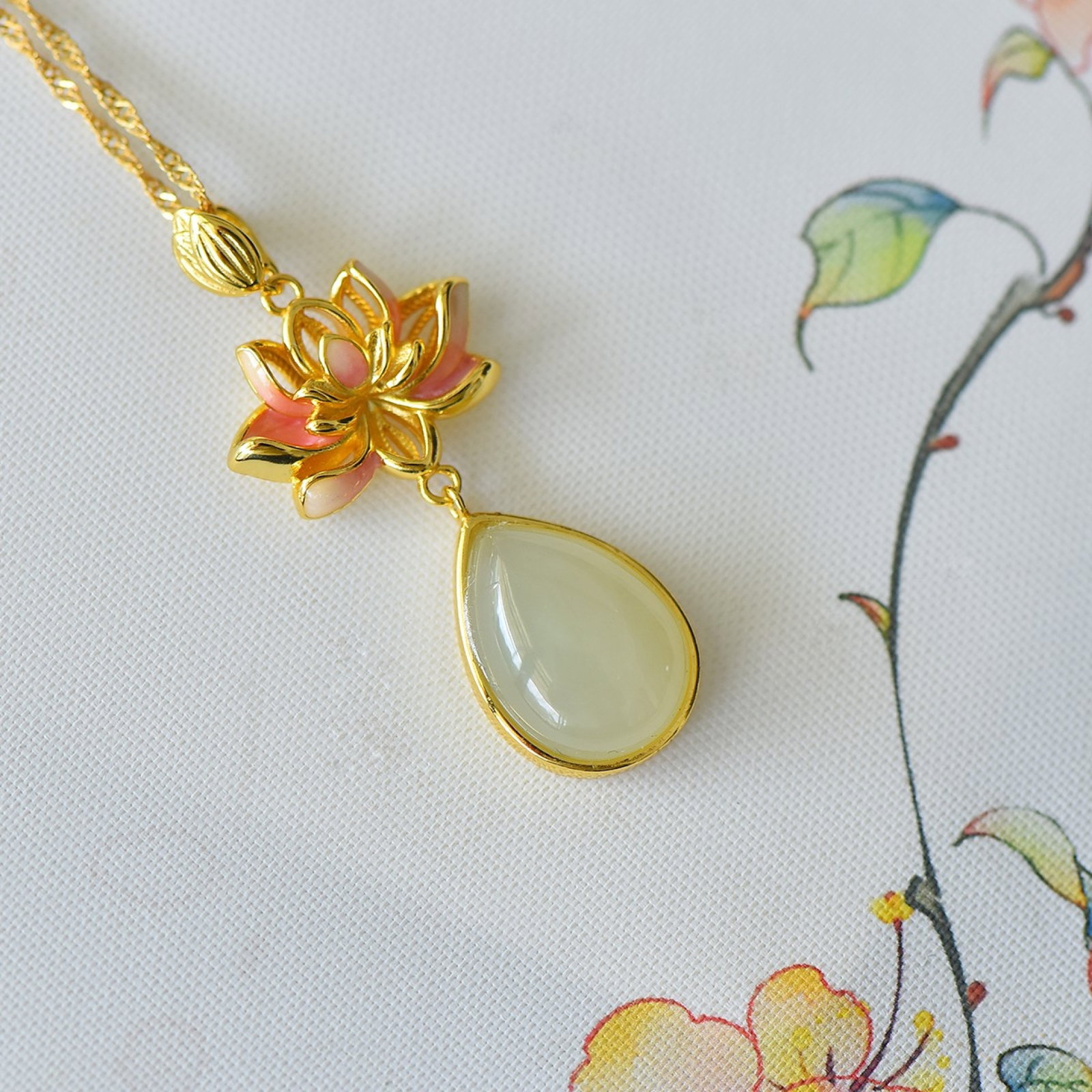 An Exquisite Sterling Silver-Gold Plated Inlaid White Jade Pendant - 4