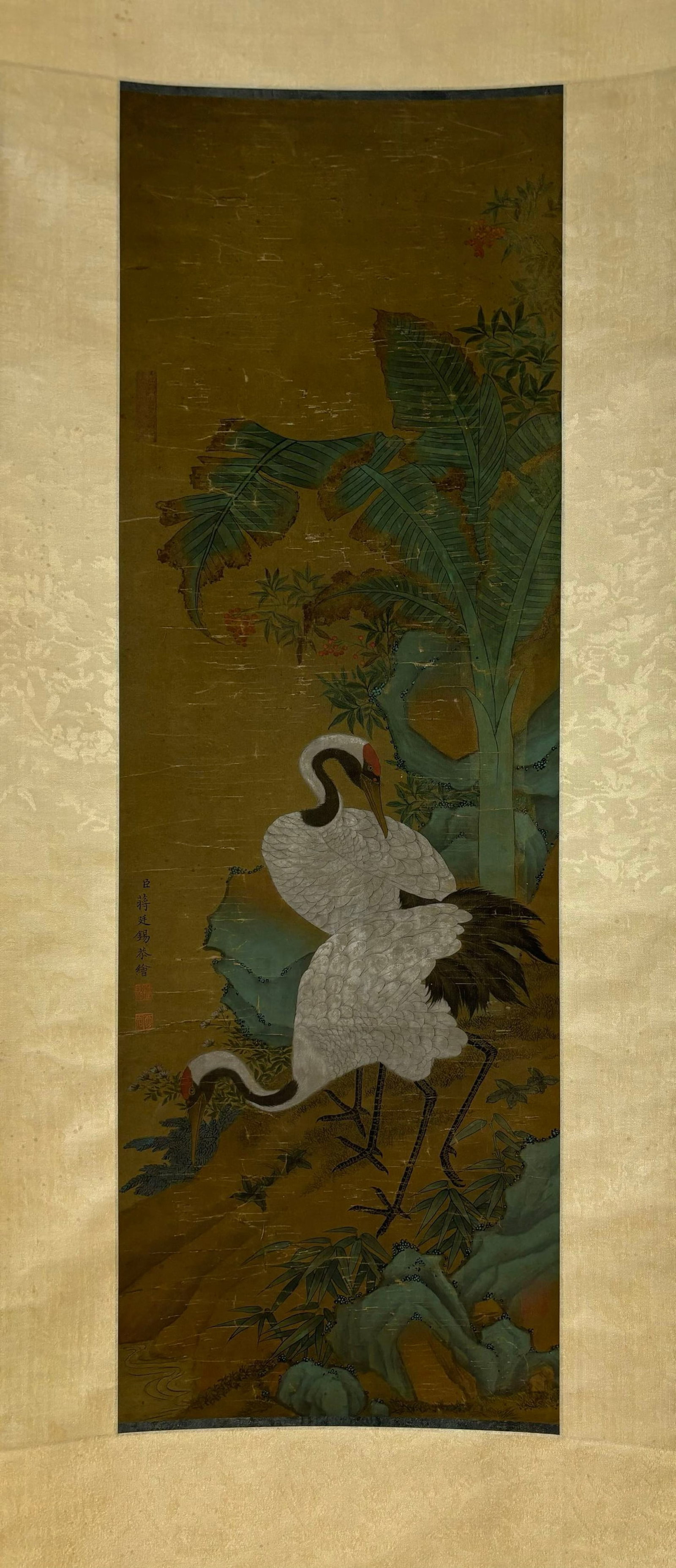 A Chinese Vertical Scroll Ink Painting of Crane on Silk,Jiang Tingxi - 2