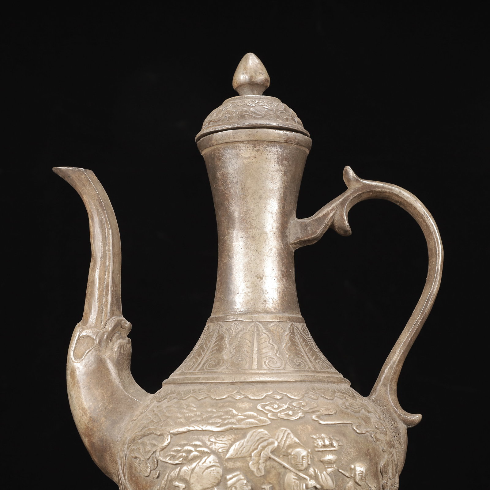 A Rare Silver-Plated Bronze Figure Pattern Ewer - 2