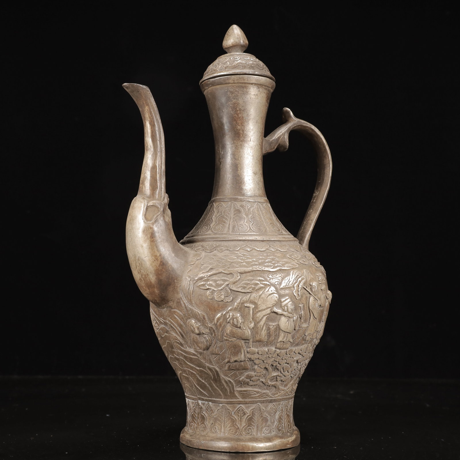A Rare Silver-Plated Bronze Figure Pattern Ewer - 4