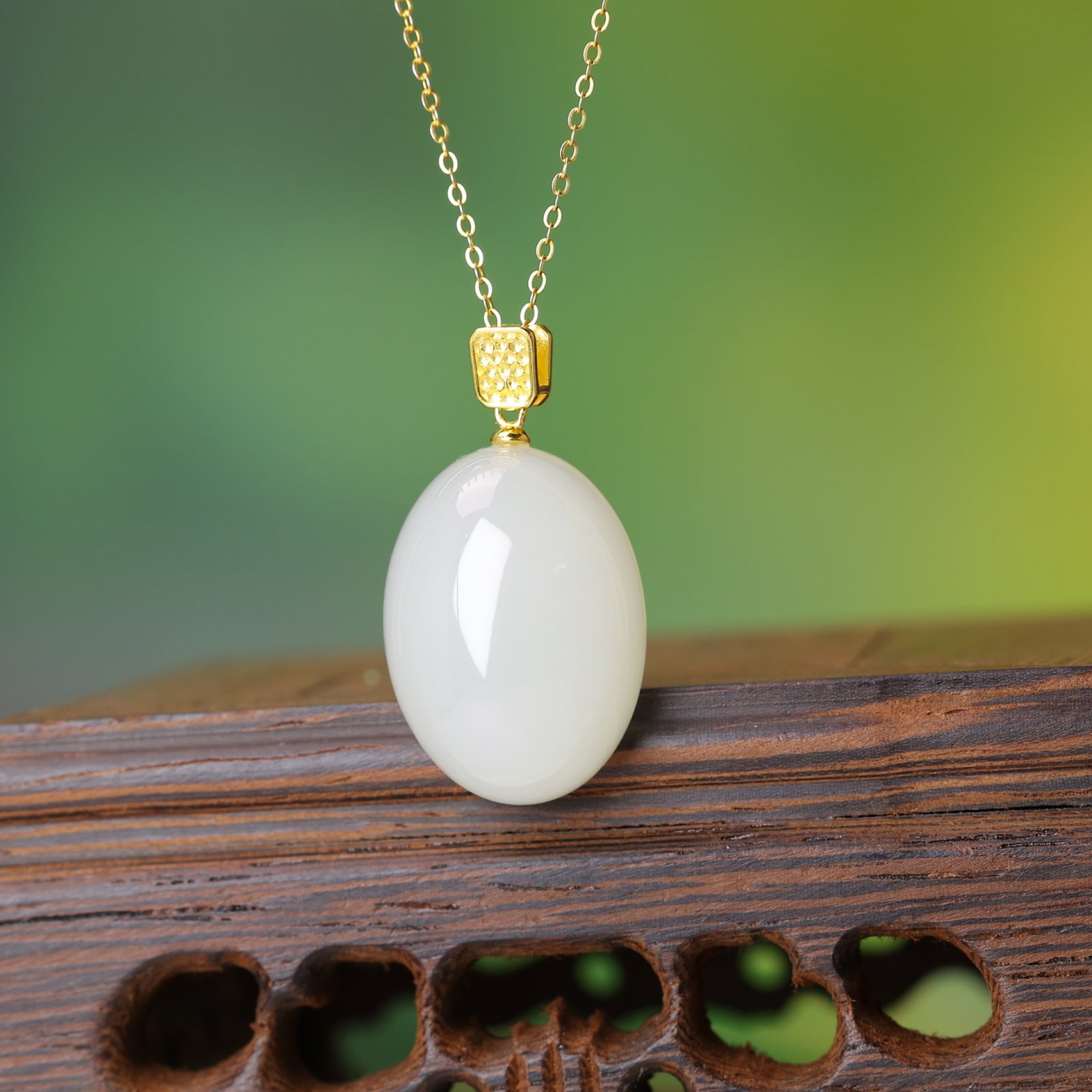 An Exquisite Sterling Silver-Gold Plated Inlaid White Jade Pendant - 2