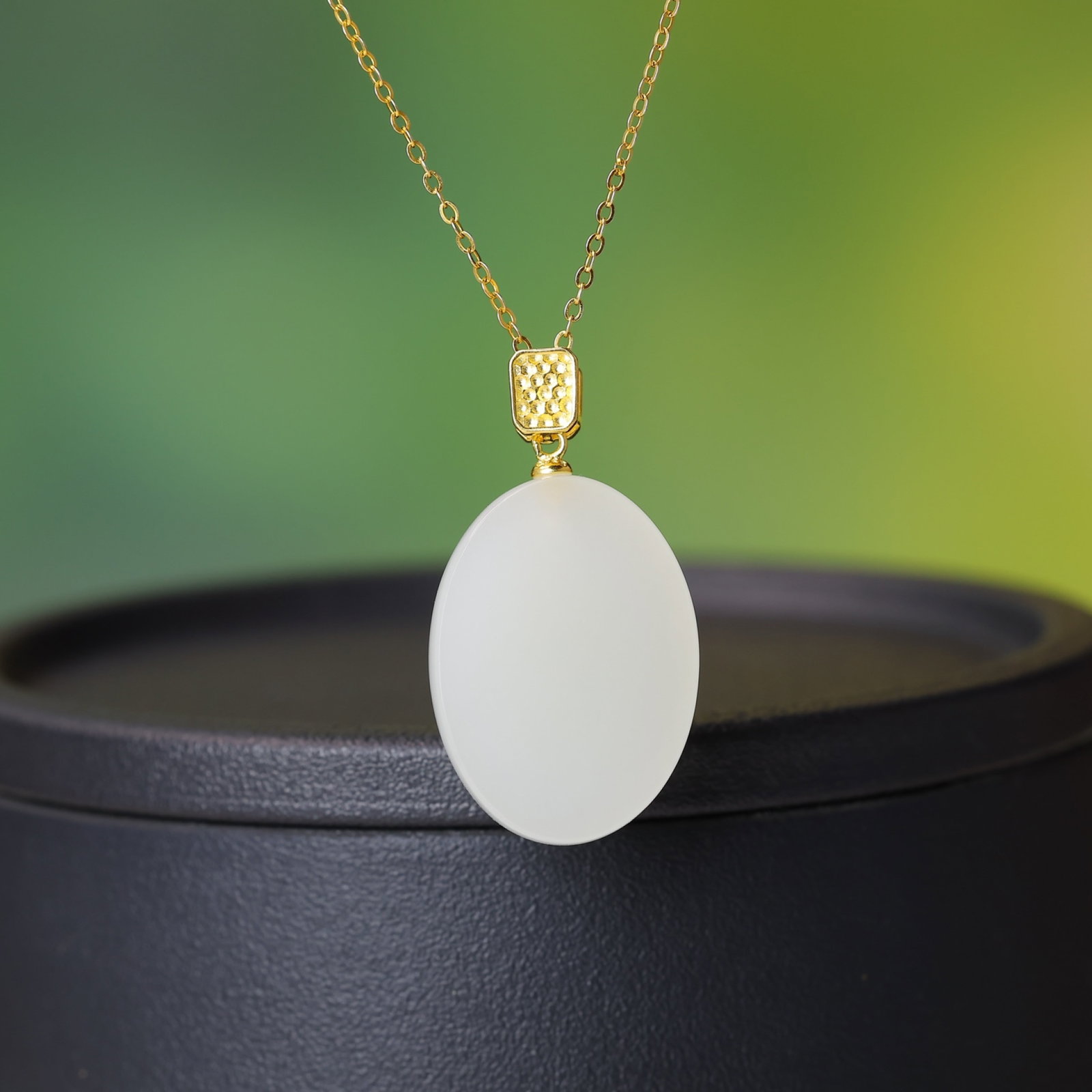 An Exquisite Sterling Silver-Gold Plated Inlaid White Jade Pendant - 6