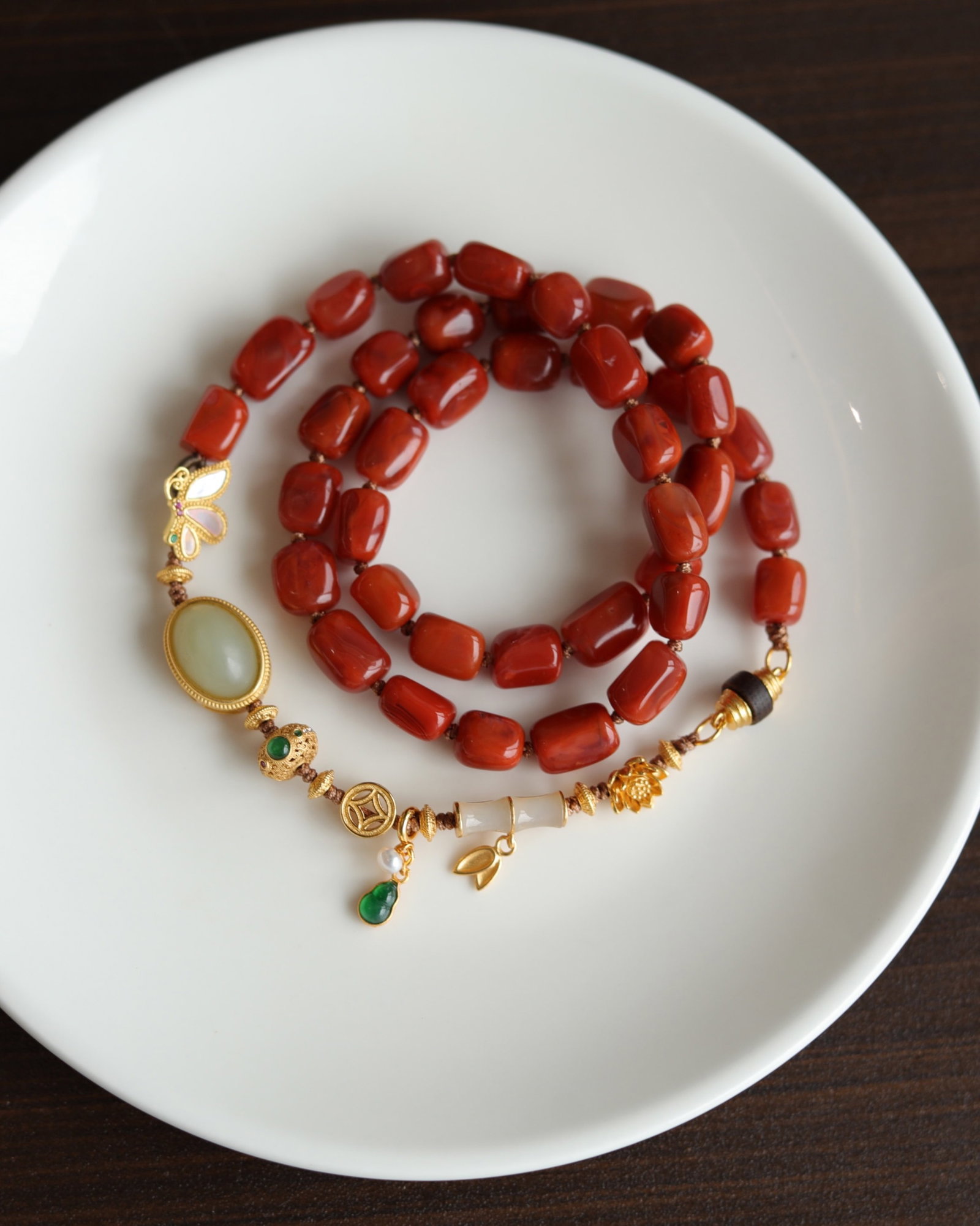 An Exquisite Agate Bracelets,Inlaid White Jade - 3