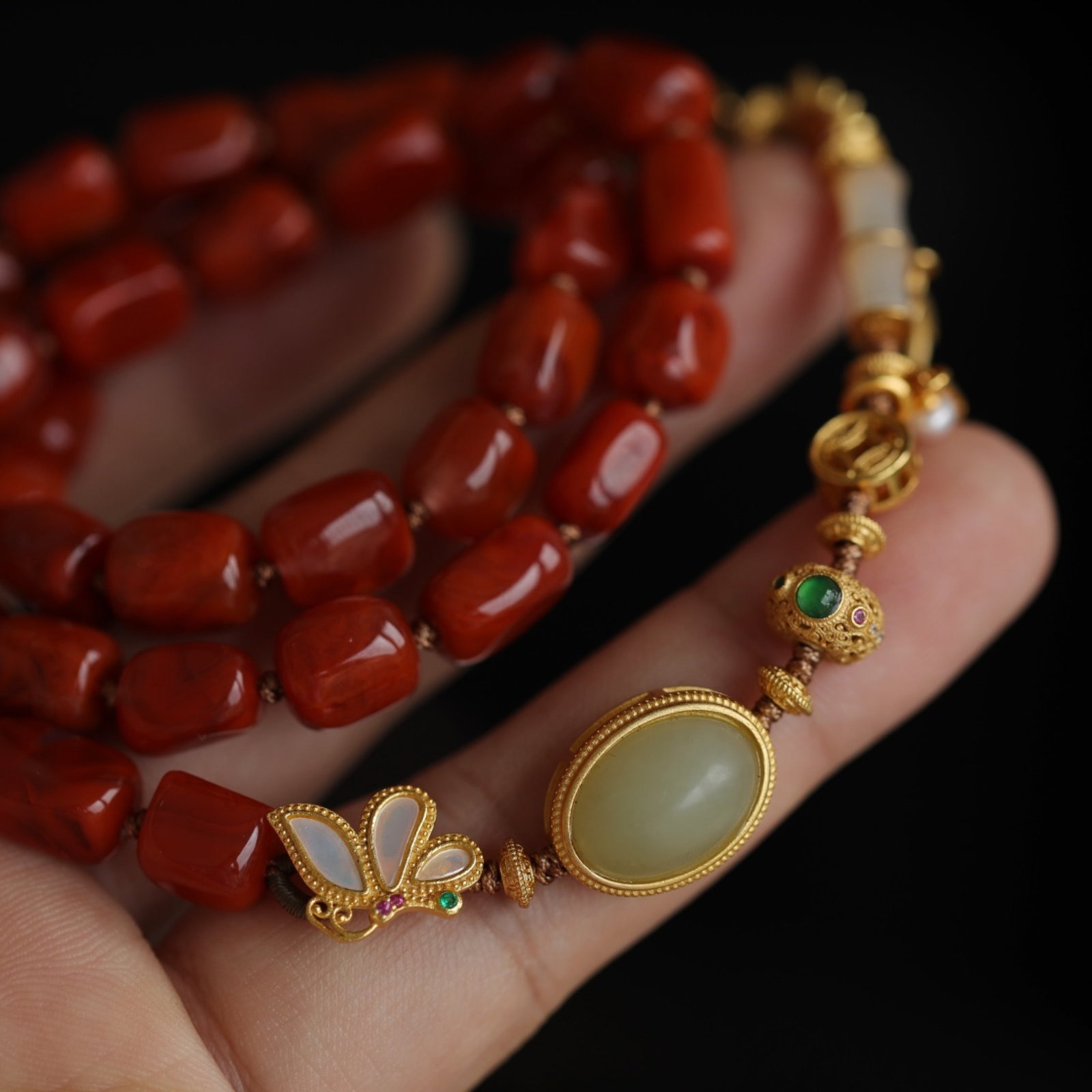 An Exquisite Agate Bracelets,Inlaid White Jade - 4