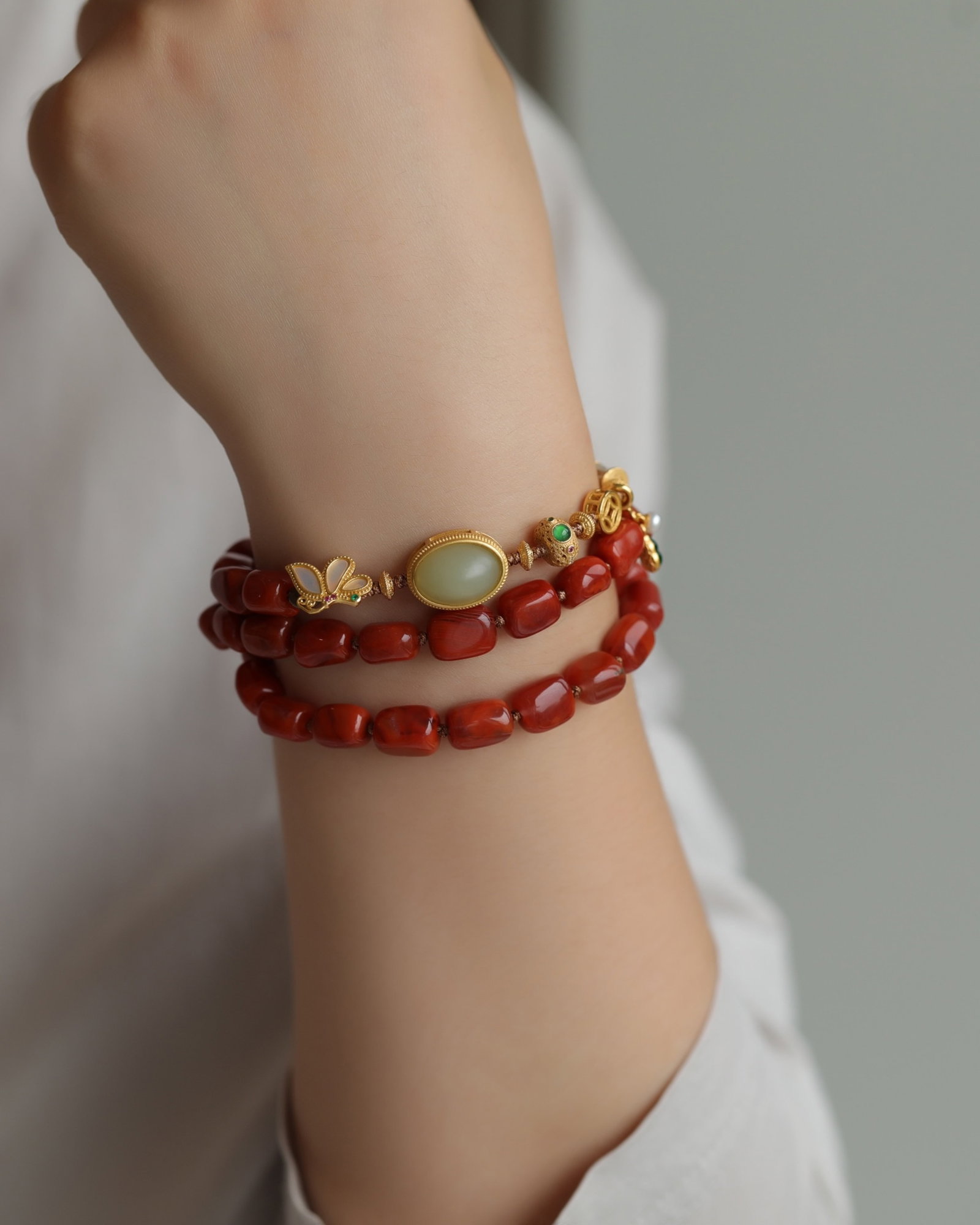 An Exquisite Agate Bracelets,Inlaid White Jade - 7