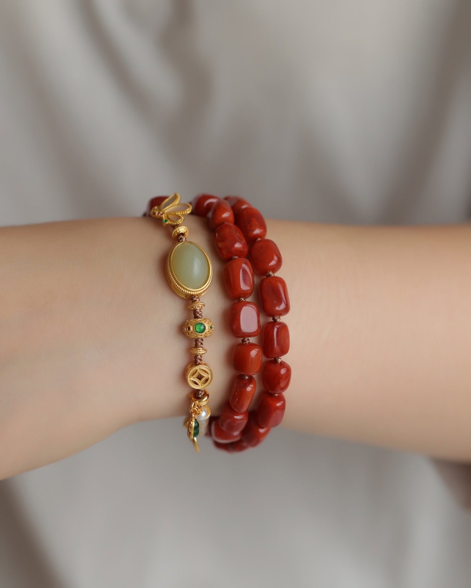 An Exquisite Agate Bracelets,Inlaid White Jade - 8