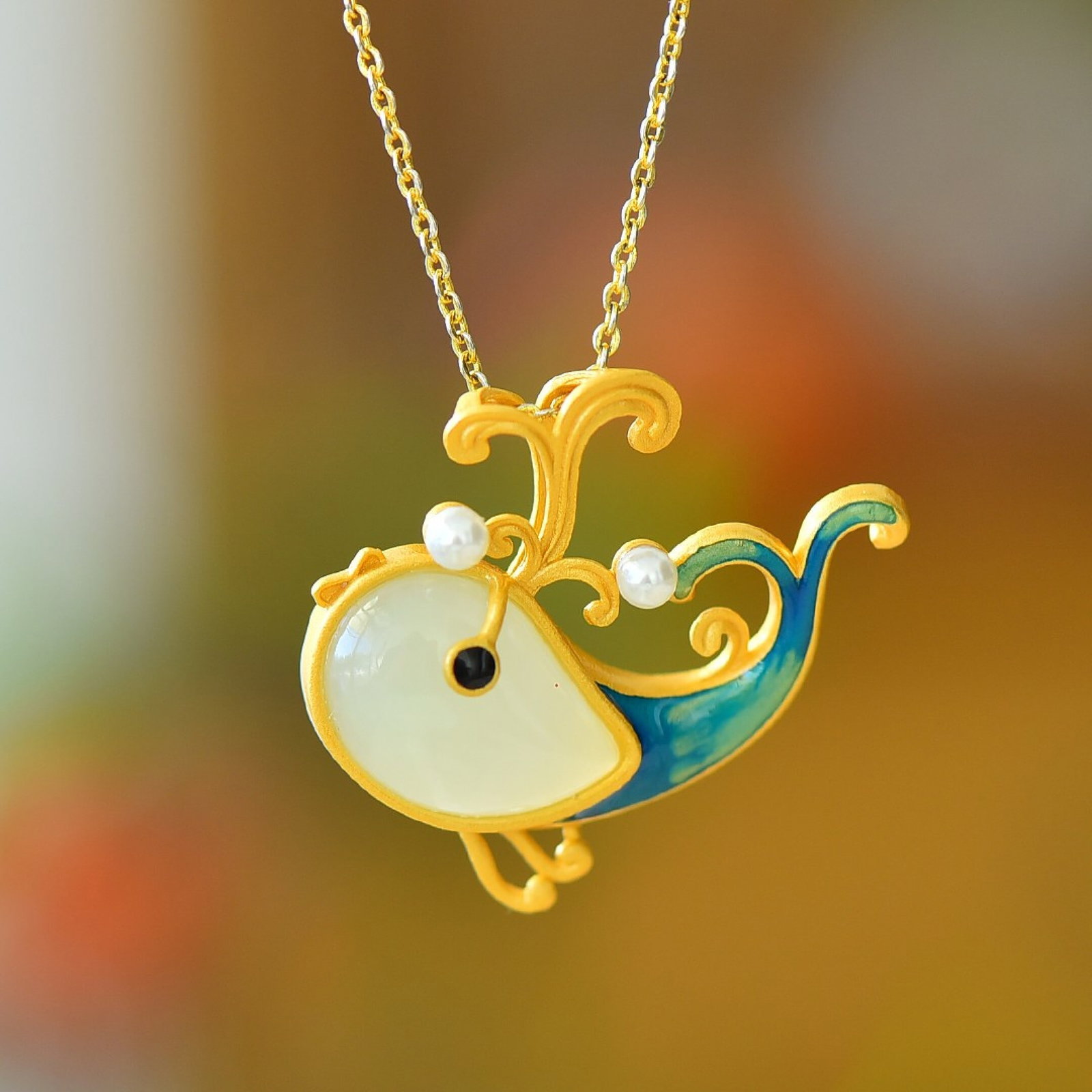 An Exquisite Sterling Silver-Gold Plated Inlaid White Jade Pendant,Inlaid Pearl - 3