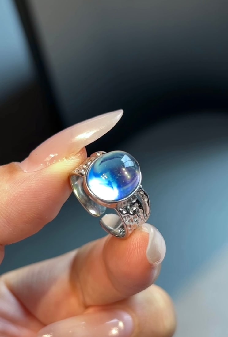 An Exquisite Sterling Silver Inlaid Aquamarine Ring - 2