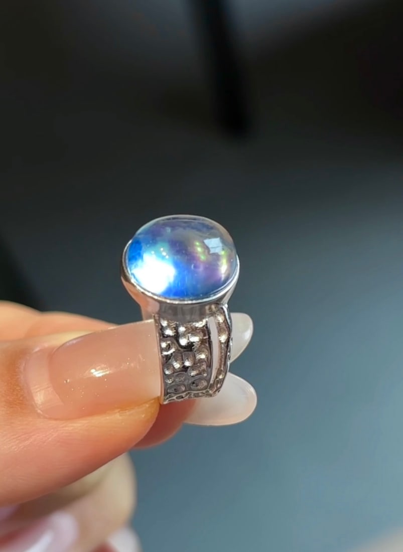 An Exquisite Sterling Silver Inlaid Aquamarine Ring - 5