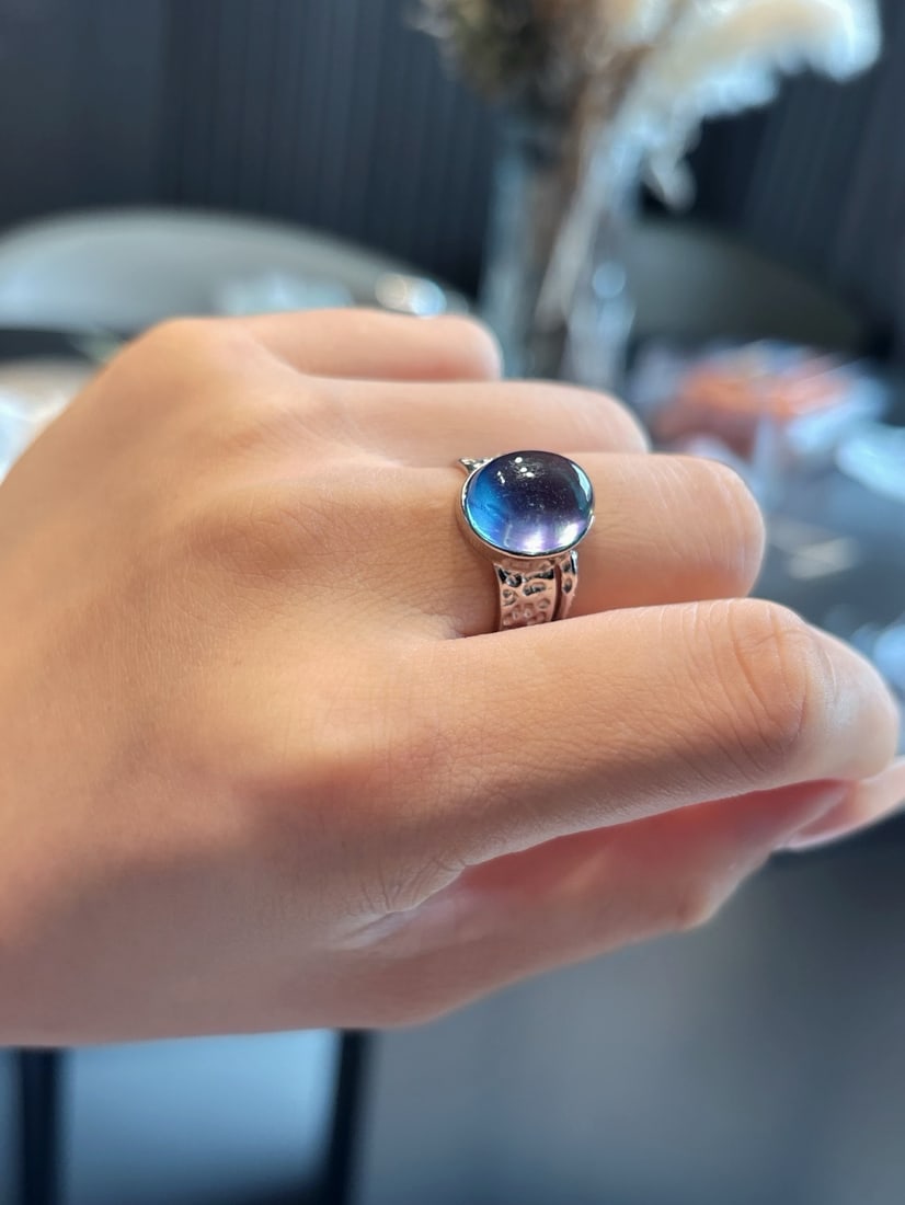 An Exquisite Sterling Silver Inlaid Aquamarine Ring - 6