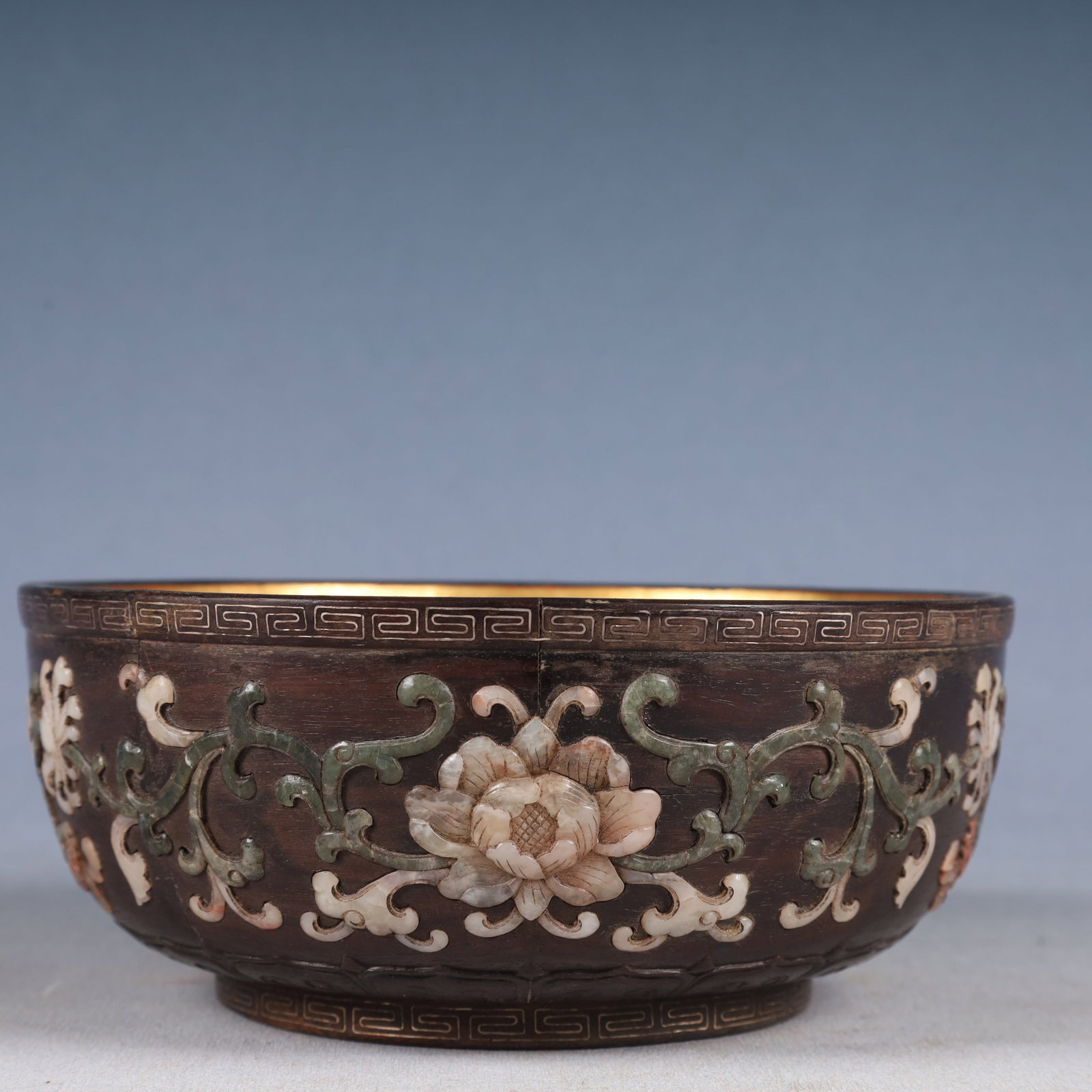 An Exquisite Zitanwood Painted Gold Lotus Pattern Bowl: Estimated Value:6000-12000 An Exquisite Zitanwood Painted Gold Lotus Pattern Bowl,Qing Dynasty, China,Size:7.3inx3in,Weight:450g