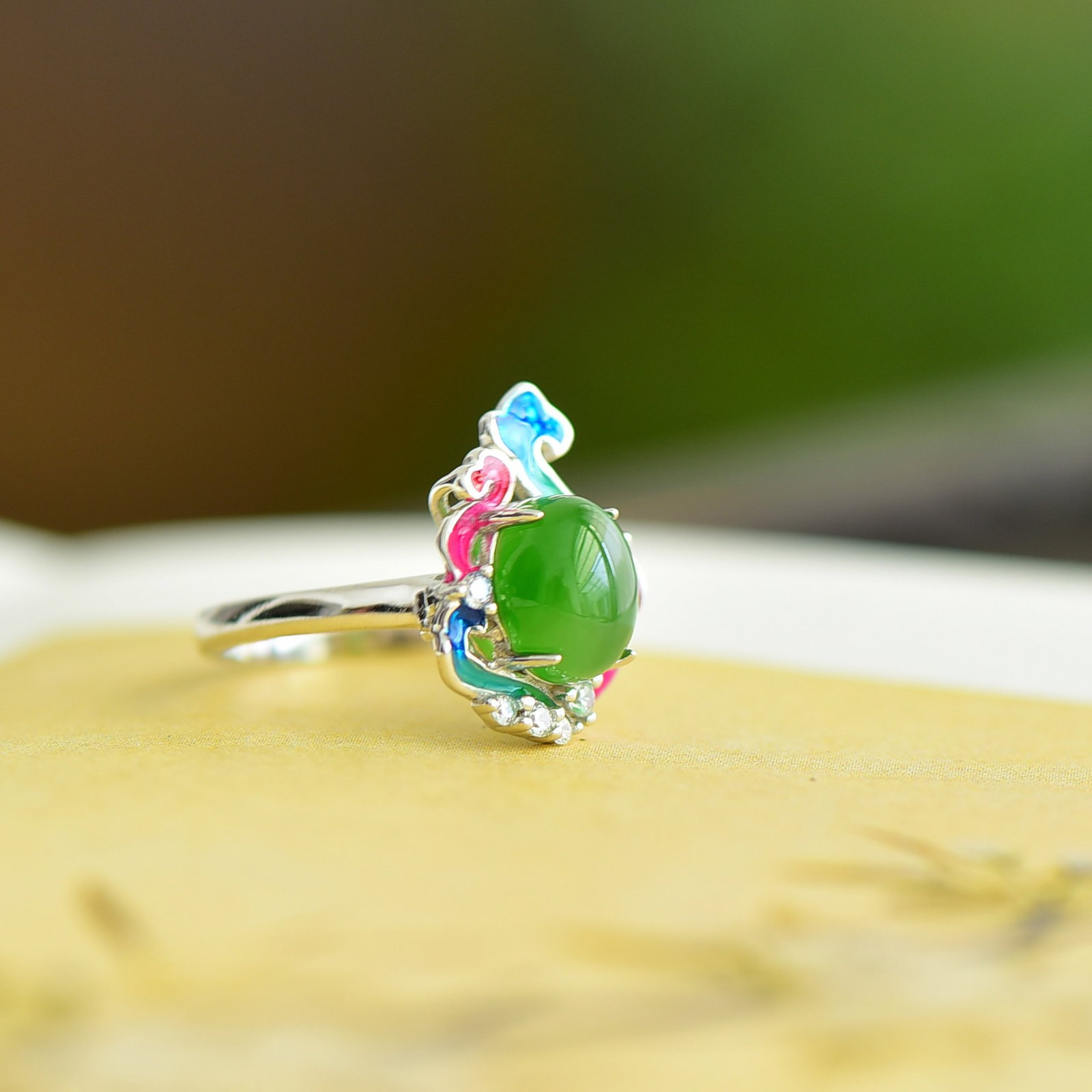 An Exquisite Sterling Silver Inlaid Jasper Enamel Ring - 3