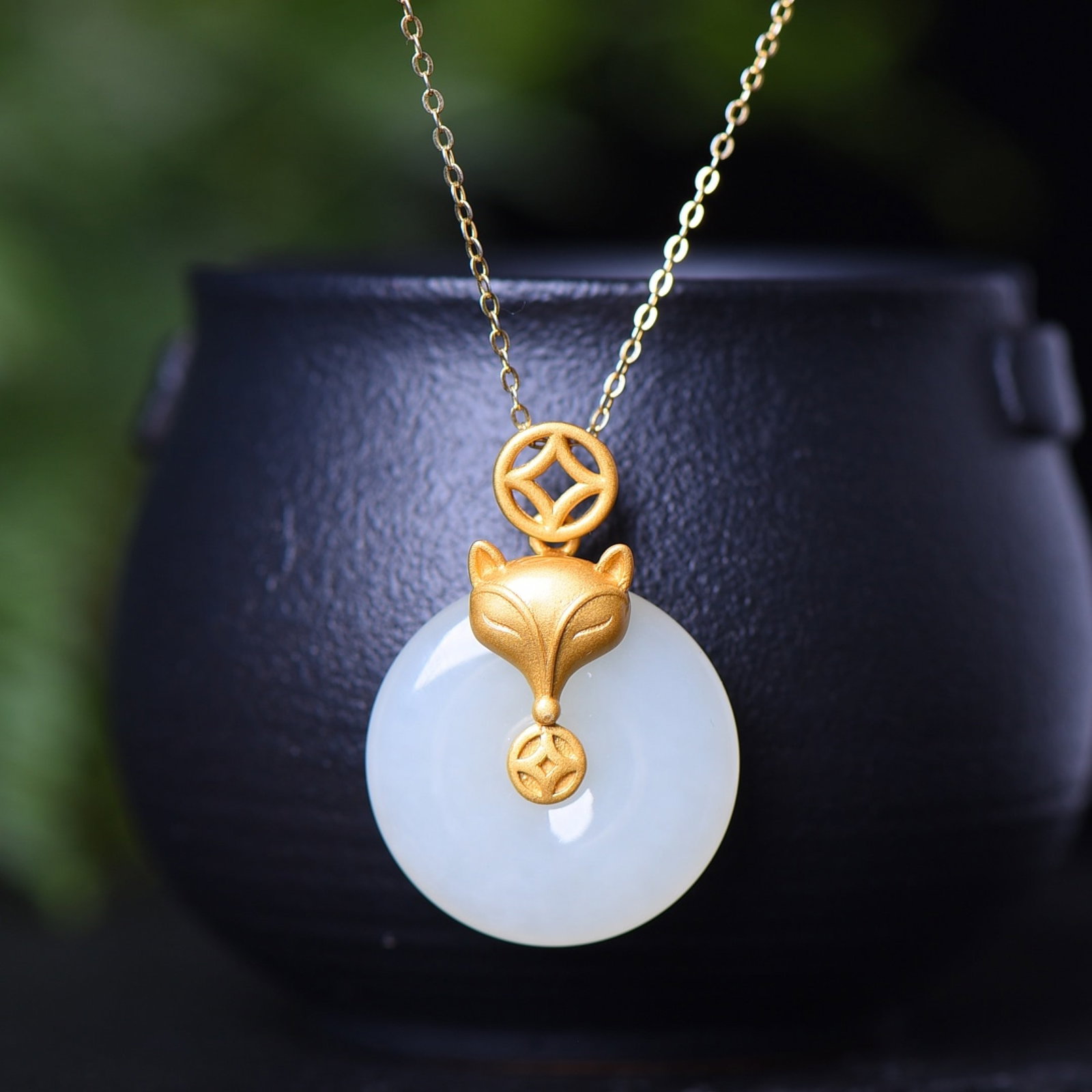 An Exquisite Sterling Silver-Gold Plated Inlaid White Jade Pendant - 2