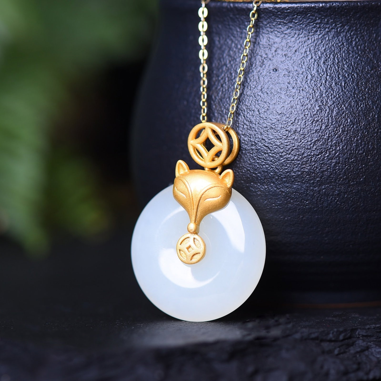 An Exquisite Sterling Silver-Gold Plated Inlaid White Jade Pendant - 3