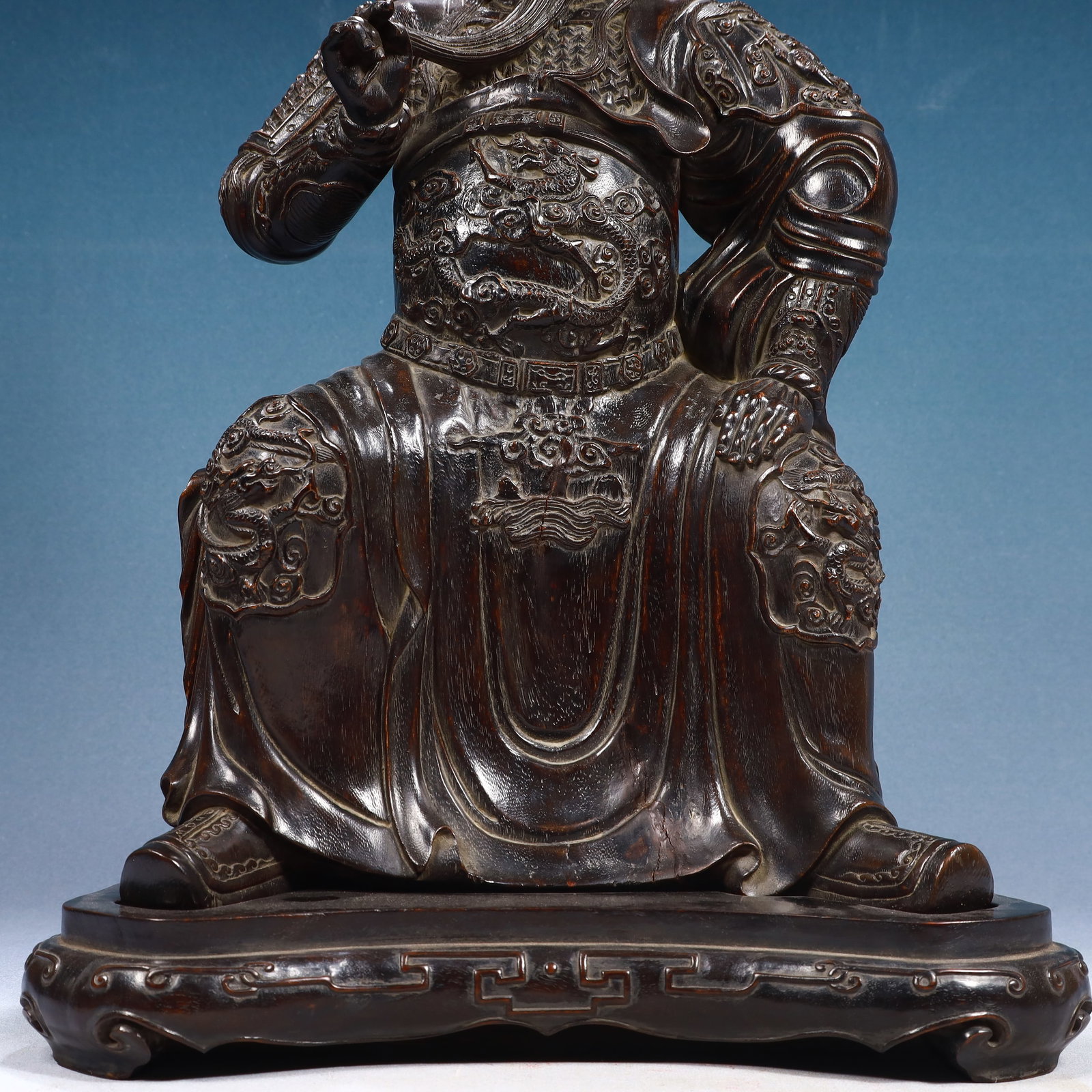 A Huge Eaglewood Auspicious Cloud and Dragon Pattern Statue of Seto Guangong - 4