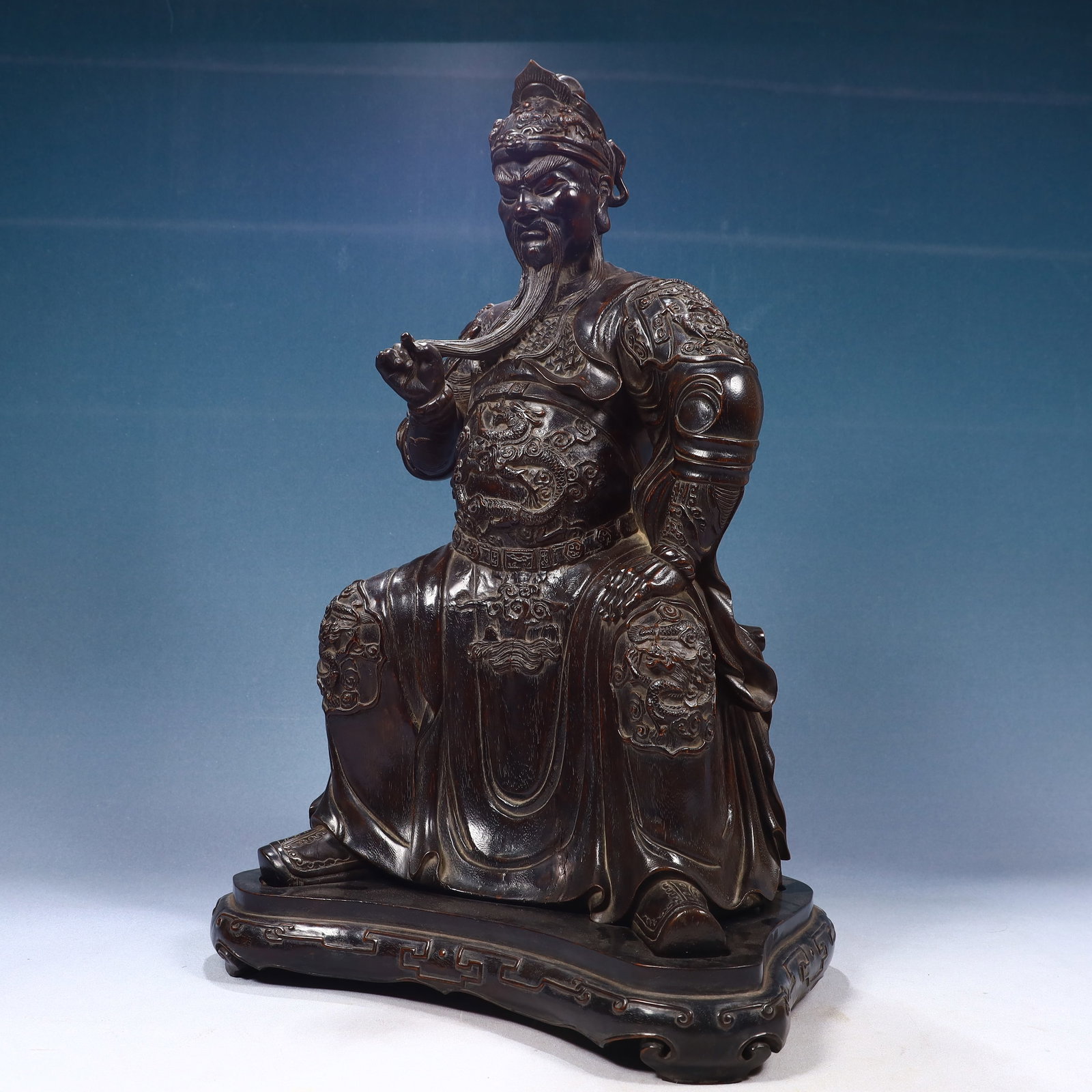 A Huge Eaglewood Auspicious Cloud and Dragon Pattern Statue of Seto Guangong - 5