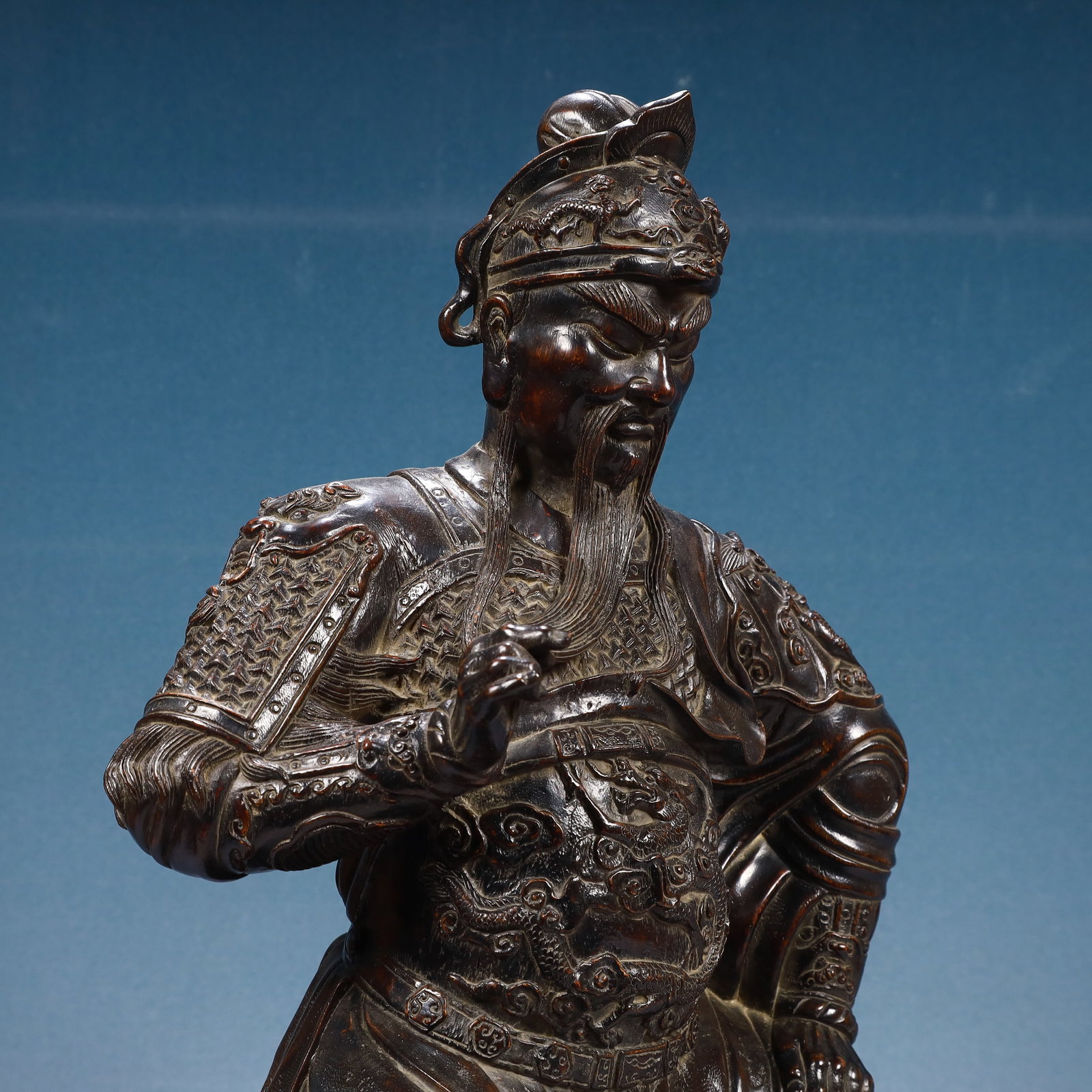A Huge Eaglewood Auspicious Cloud and Dragon Pattern Statue of Seto Guangong - 9
