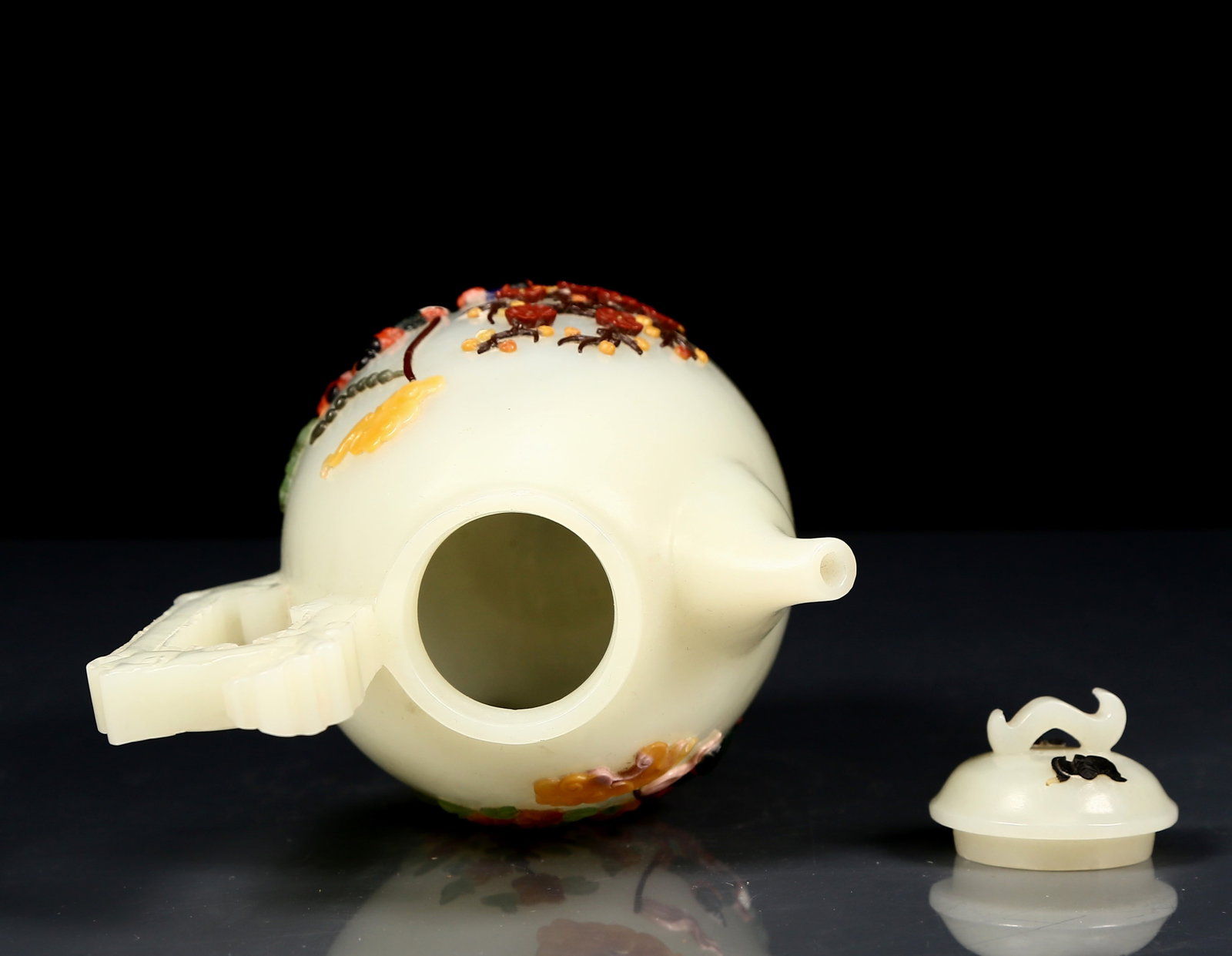 An Exquisite White Jade Inlaid Gems Character and Story Pattern Phoenix Handle Ewer - 11