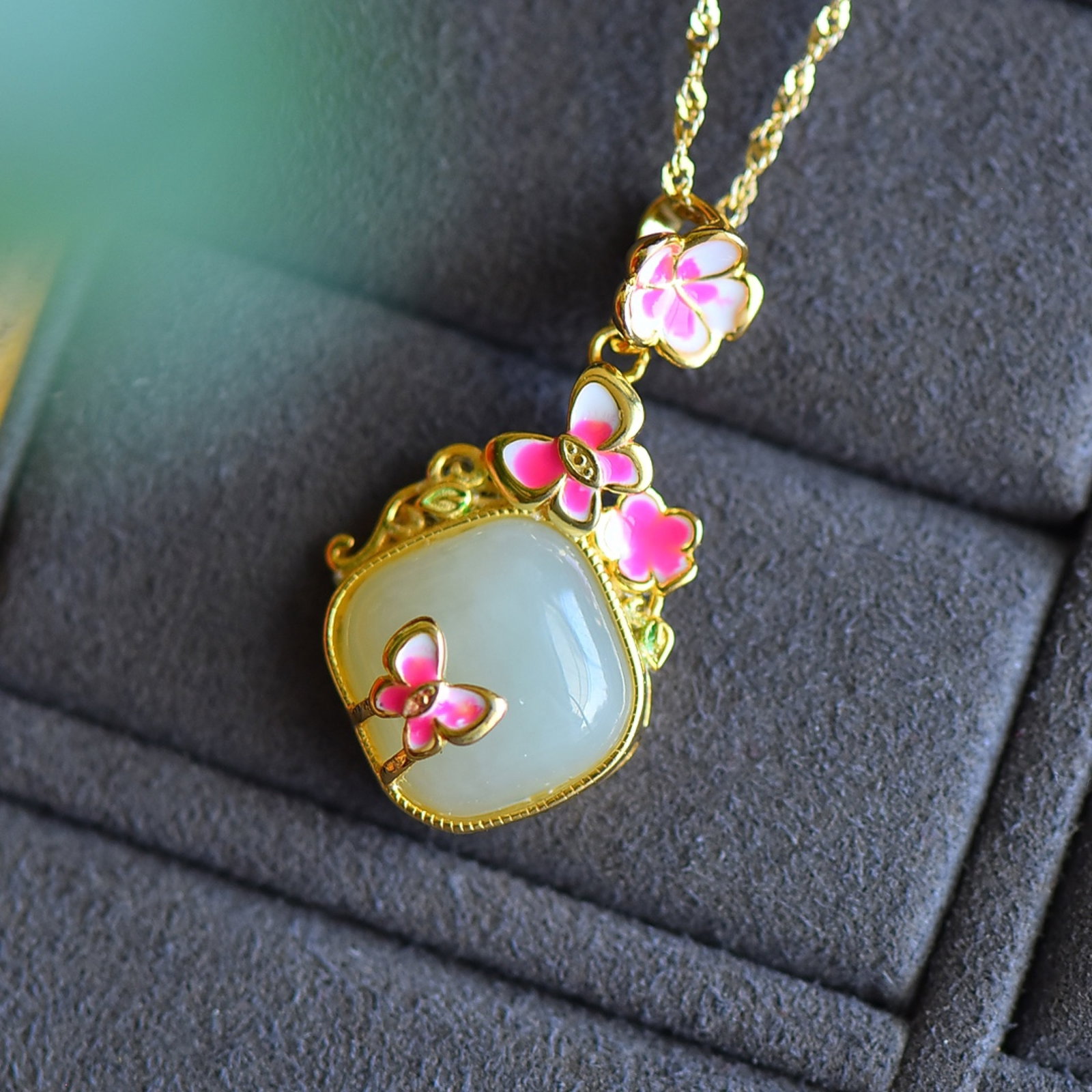 An Exquisite Sterling Silver-Gold Plated Inlaid White Jade Enamel Pendant - 2