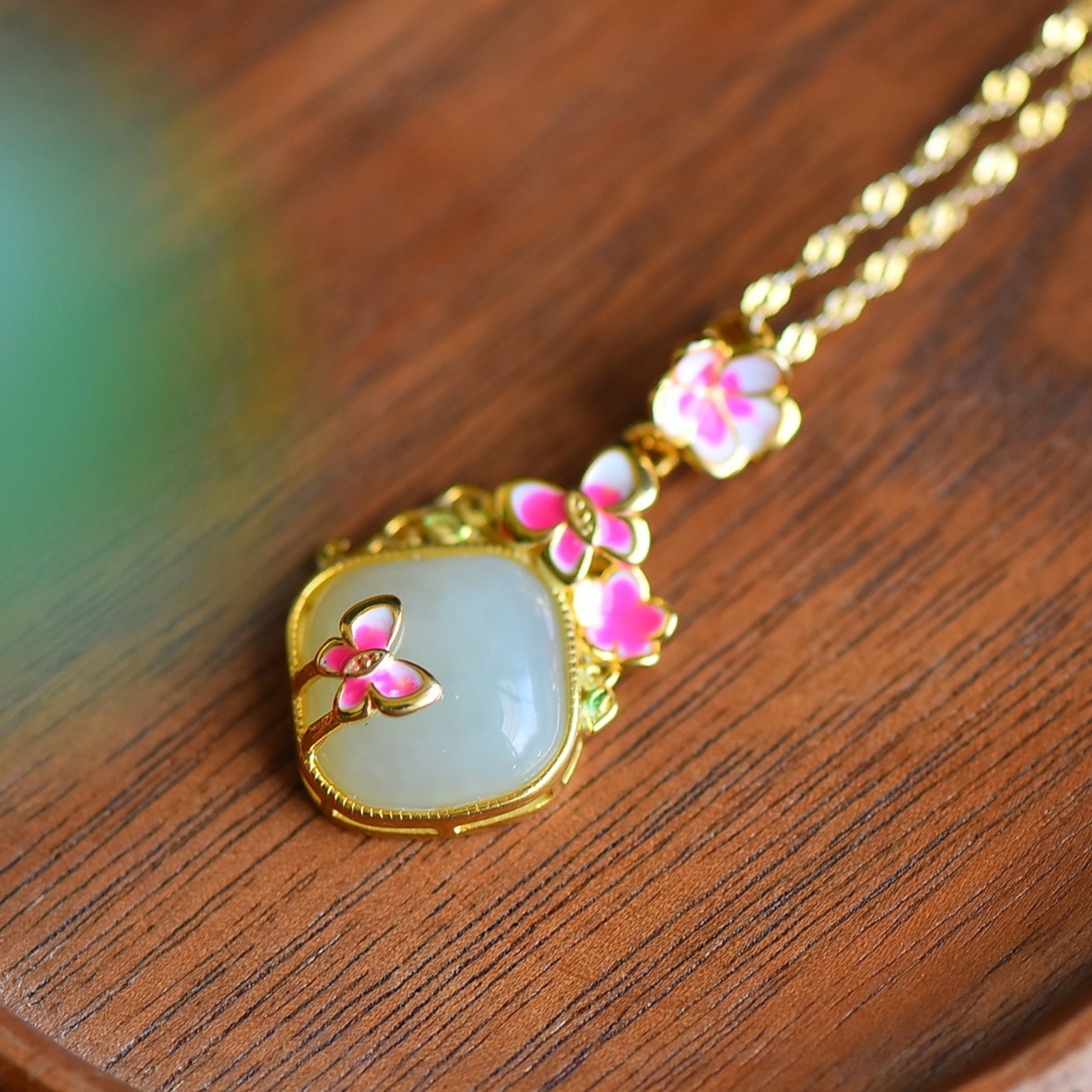 An Exquisite Sterling Silver-Gold Plated Inlaid White Jade Enamel Pendant - 3